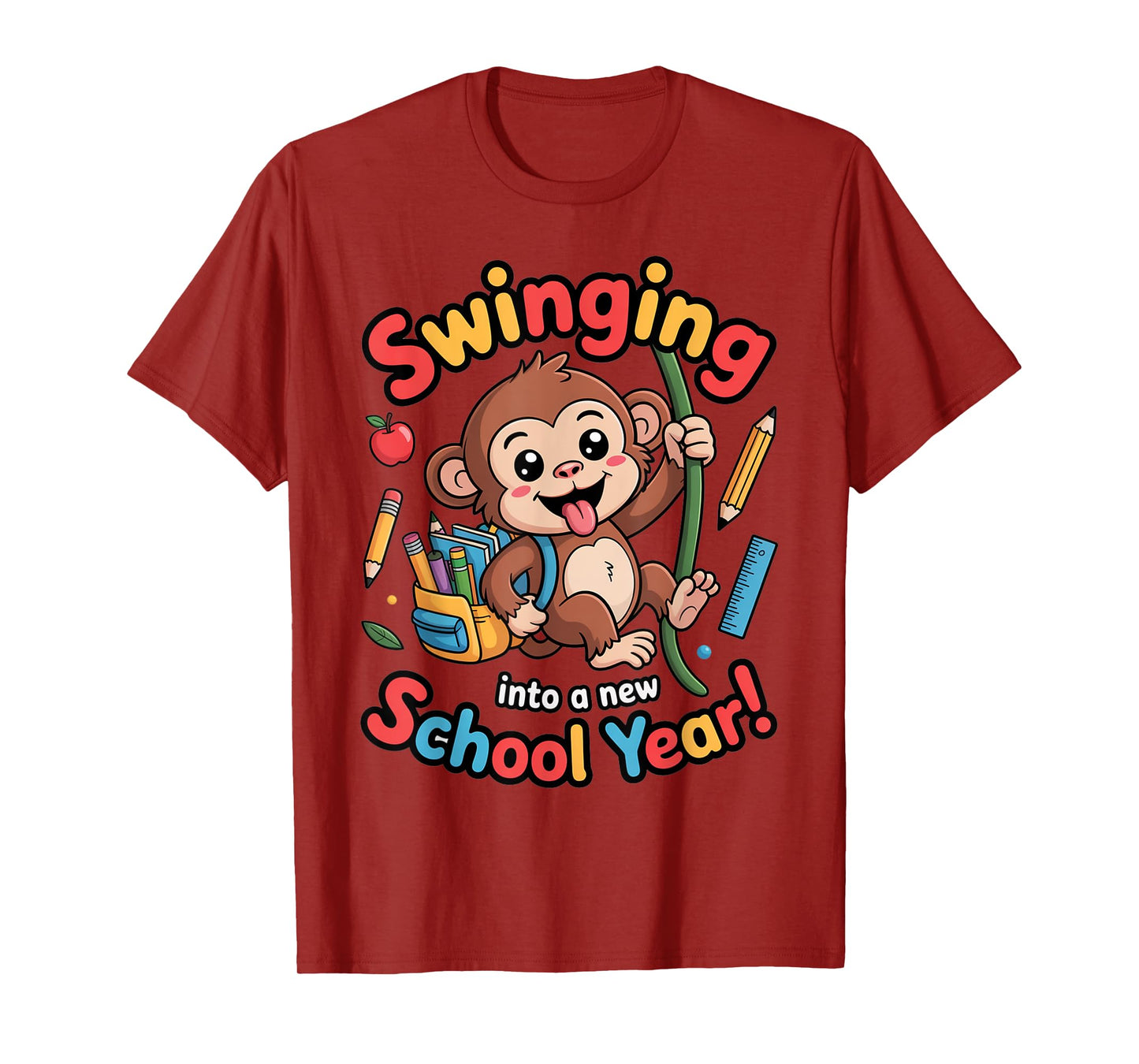 Swinging Monkey Back to School Playful Cartoon Design T-Shirt