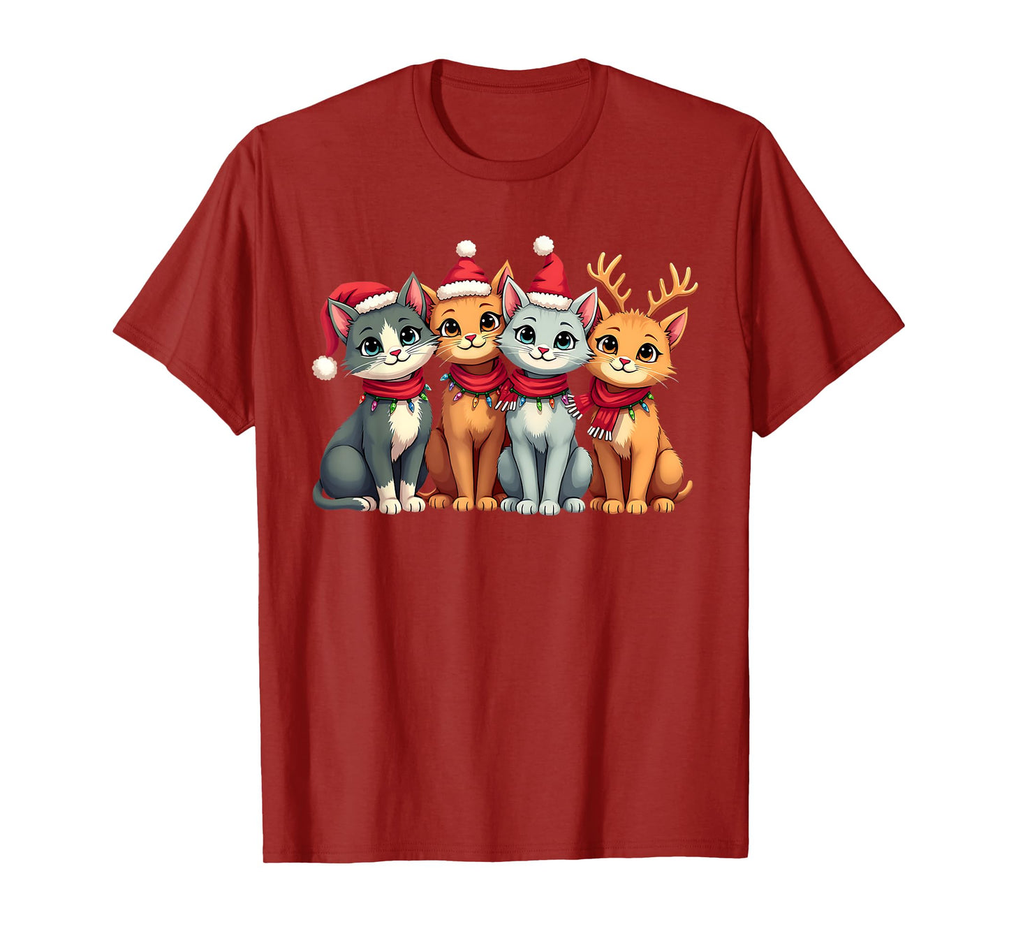 Santa Cat Light Gorgeous Reindeer Pajama Cat Christmas Pj T-Shirt for Men Women Kids