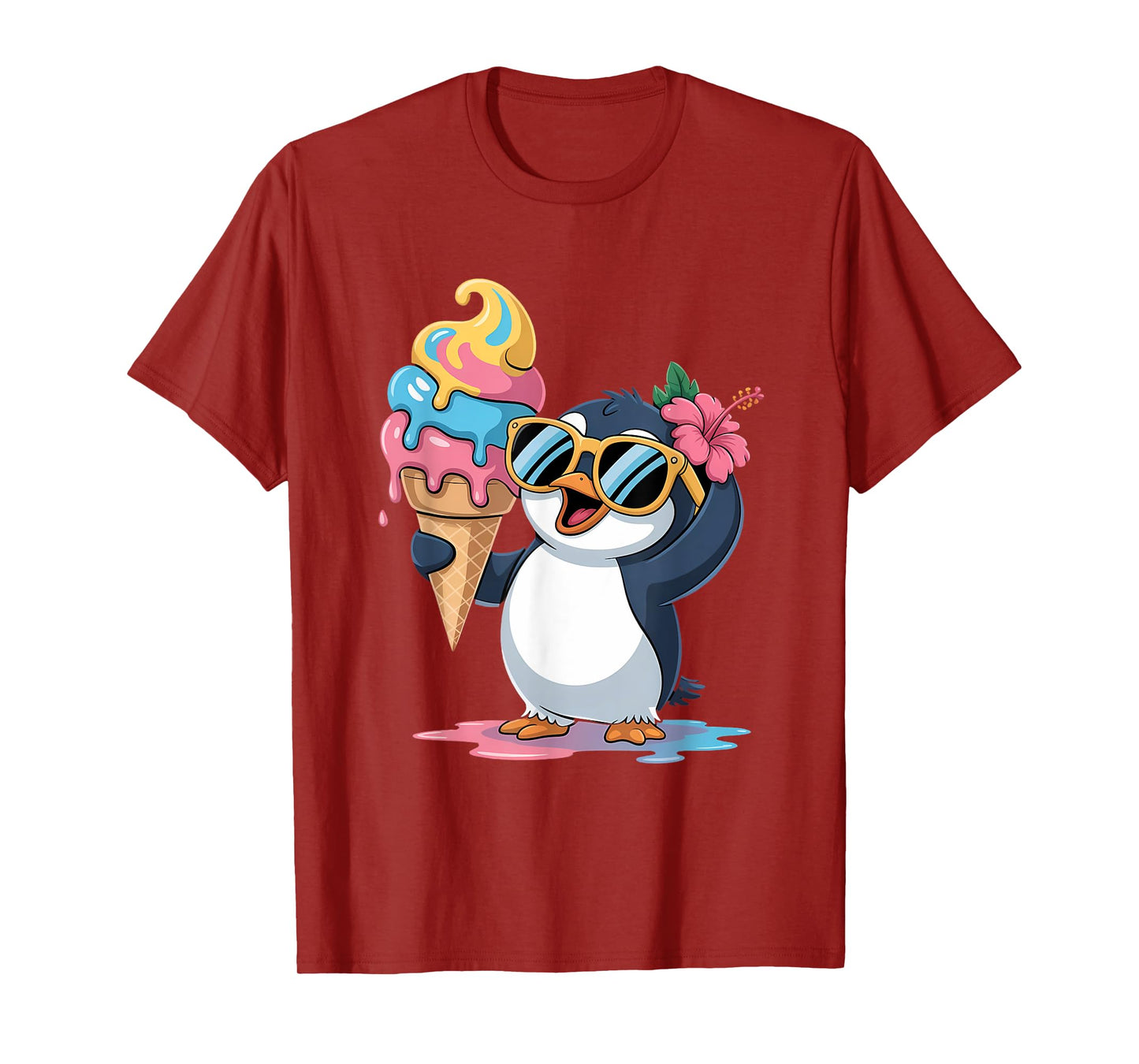 Funny Summer Foodie Lovers Cute Penguin Holding Ice Cream T-Shirt