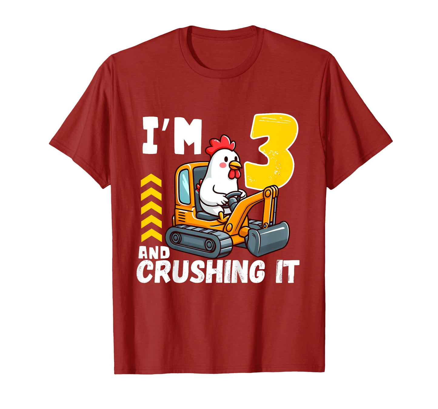 Kids Three 3yr 3rd Birthday Construction Boy 3 Years Old Chicken T-Shirt