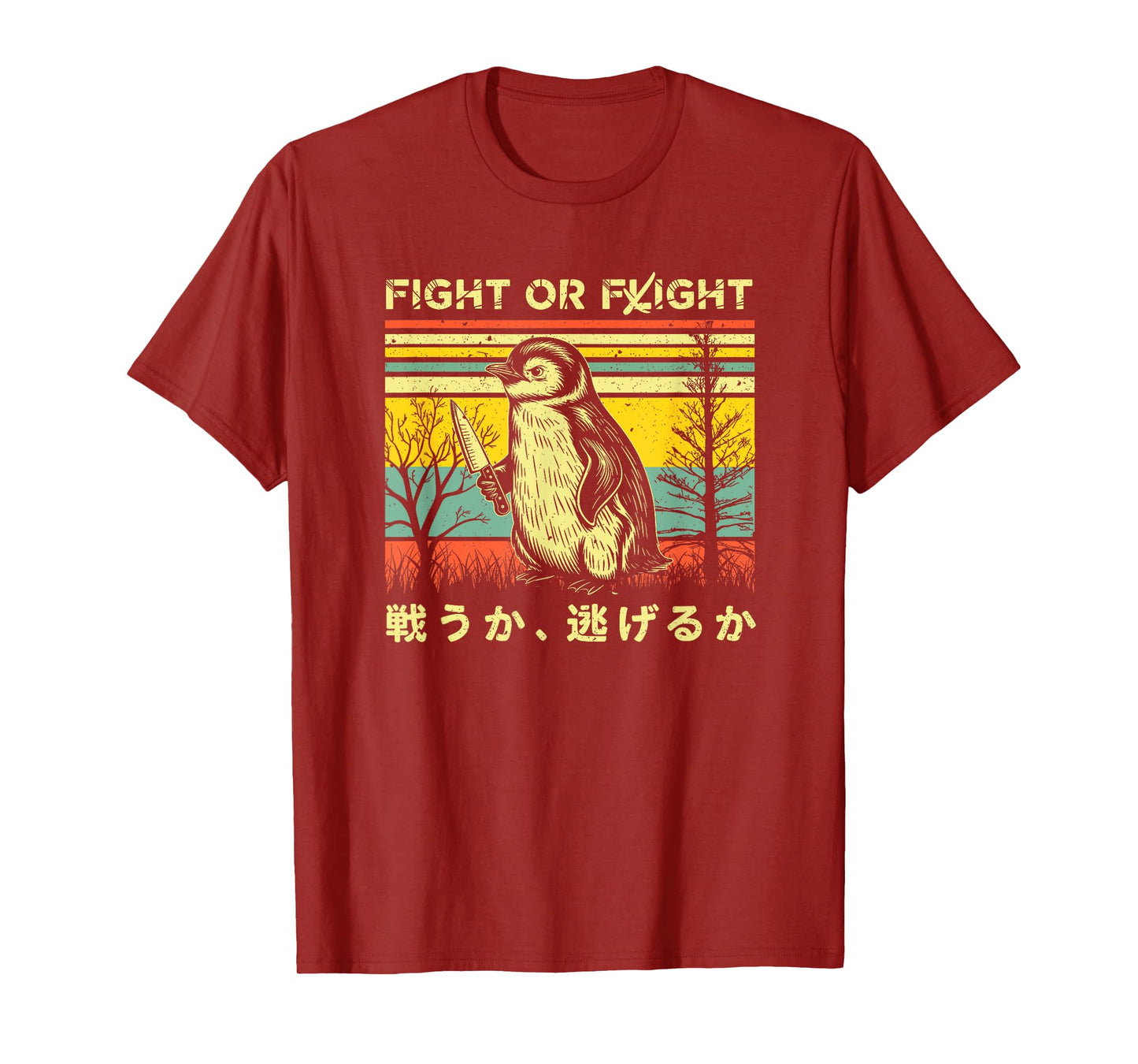 Funny Fight Or Flight Meme Penguin With Knife T-Shirt