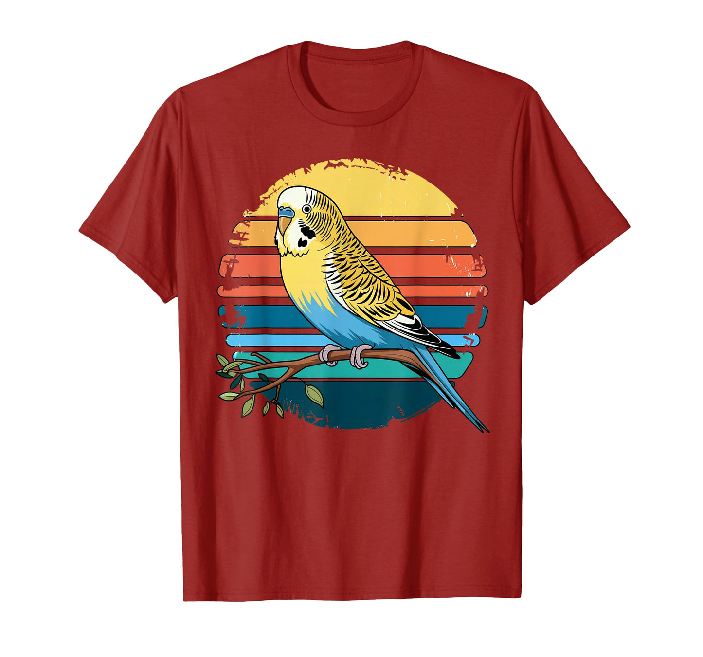 Budgie Parakeet Retro Sunset Vintage Budgerigar Bird Lover T-Shirt