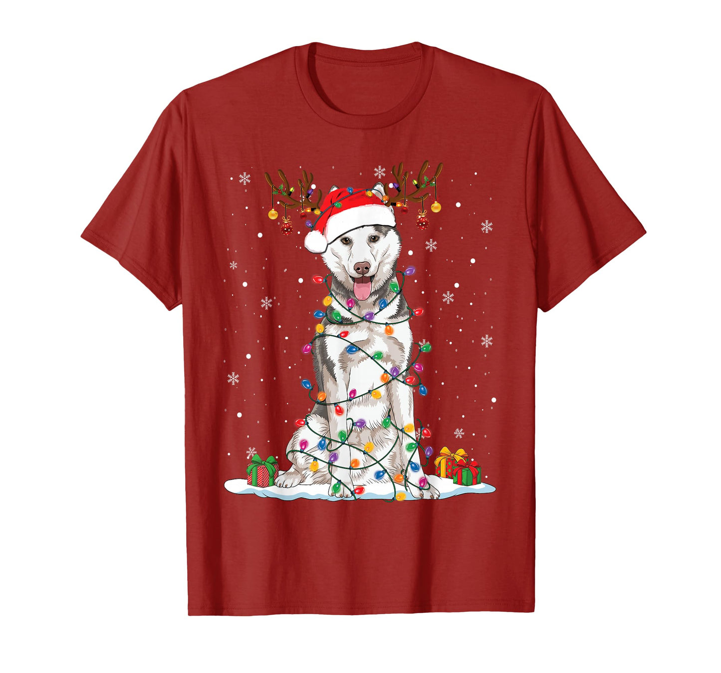 Funny Husky Dog Tree Christmas Lights Xmas Pajama T-Shirt for Men Women Kids