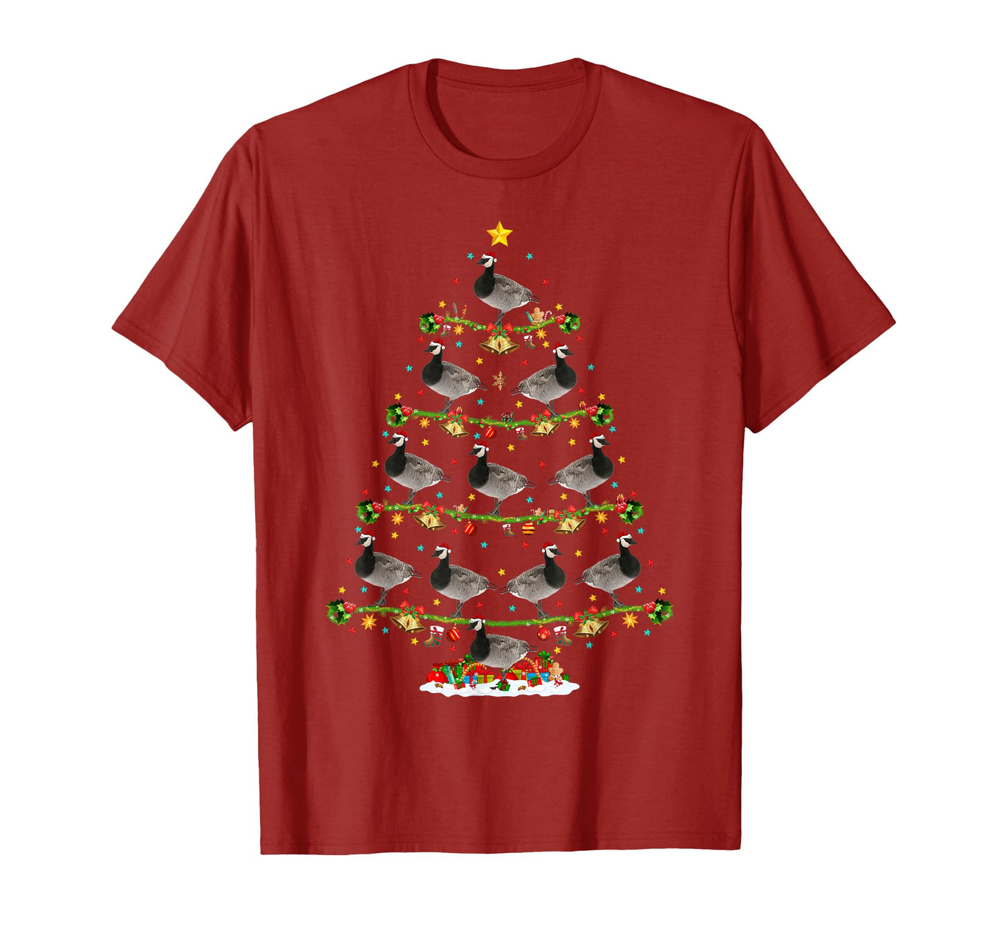 Funny Xmas Lighting Santa Canada-Goose Bird Christmas Tree T-Shirt