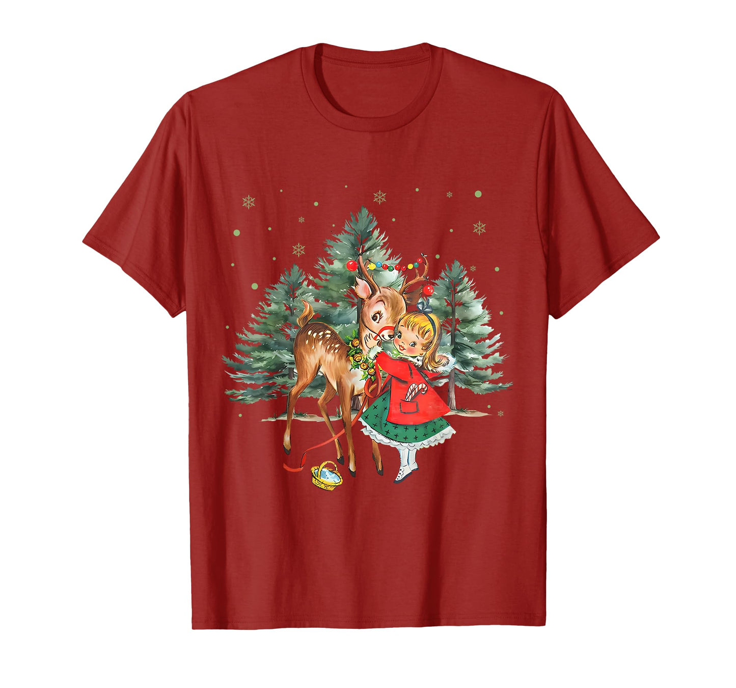 Vintage Girl and Reindeer Retro 1950's Christmas T-Shirt
