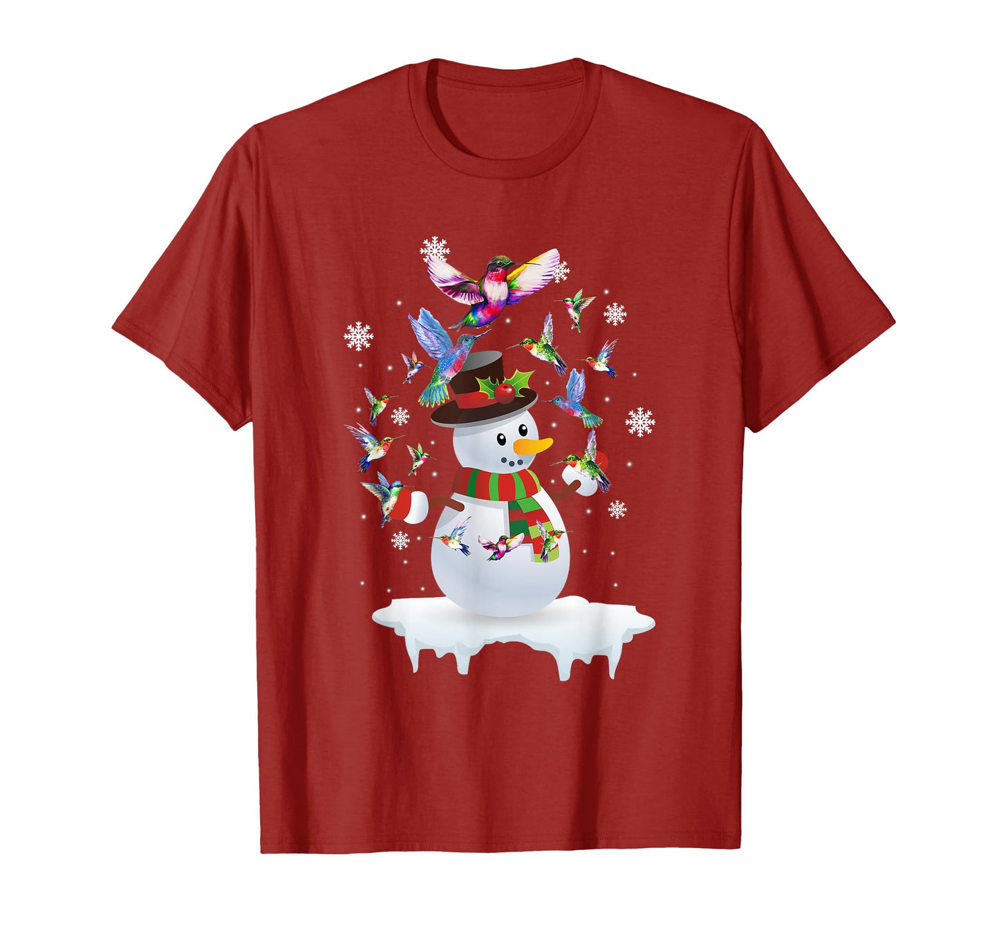 Hummingbirds Snowman Funny Christmas Animal Bird Lovers T-Shirt