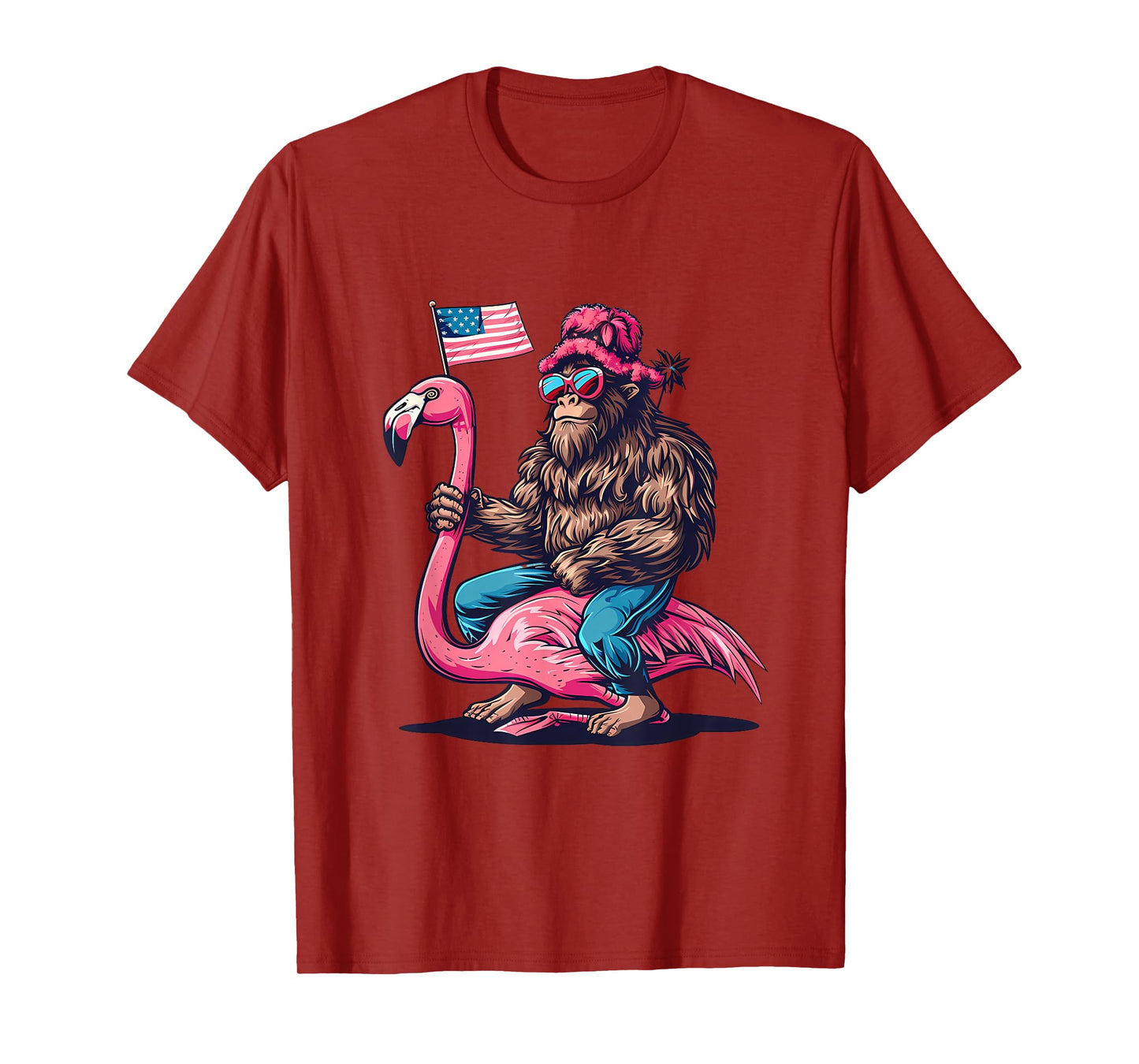 4th Of July Funny Bigfoot Flamingo American Flag USA T-Shirt