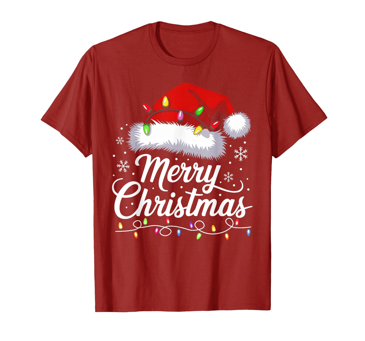 Merry Christmas Lights Santa Hat Funny Xmas Family Men Women T-Shirt