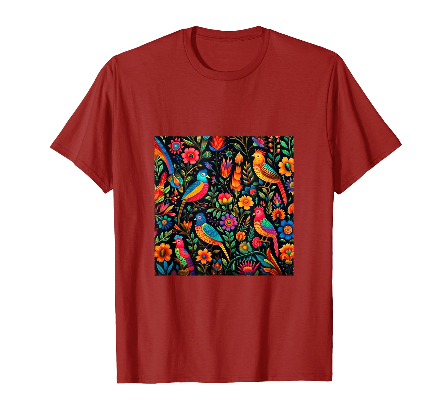 Mexican Embroidery Pattern Art Birds Flowers T-Shirt