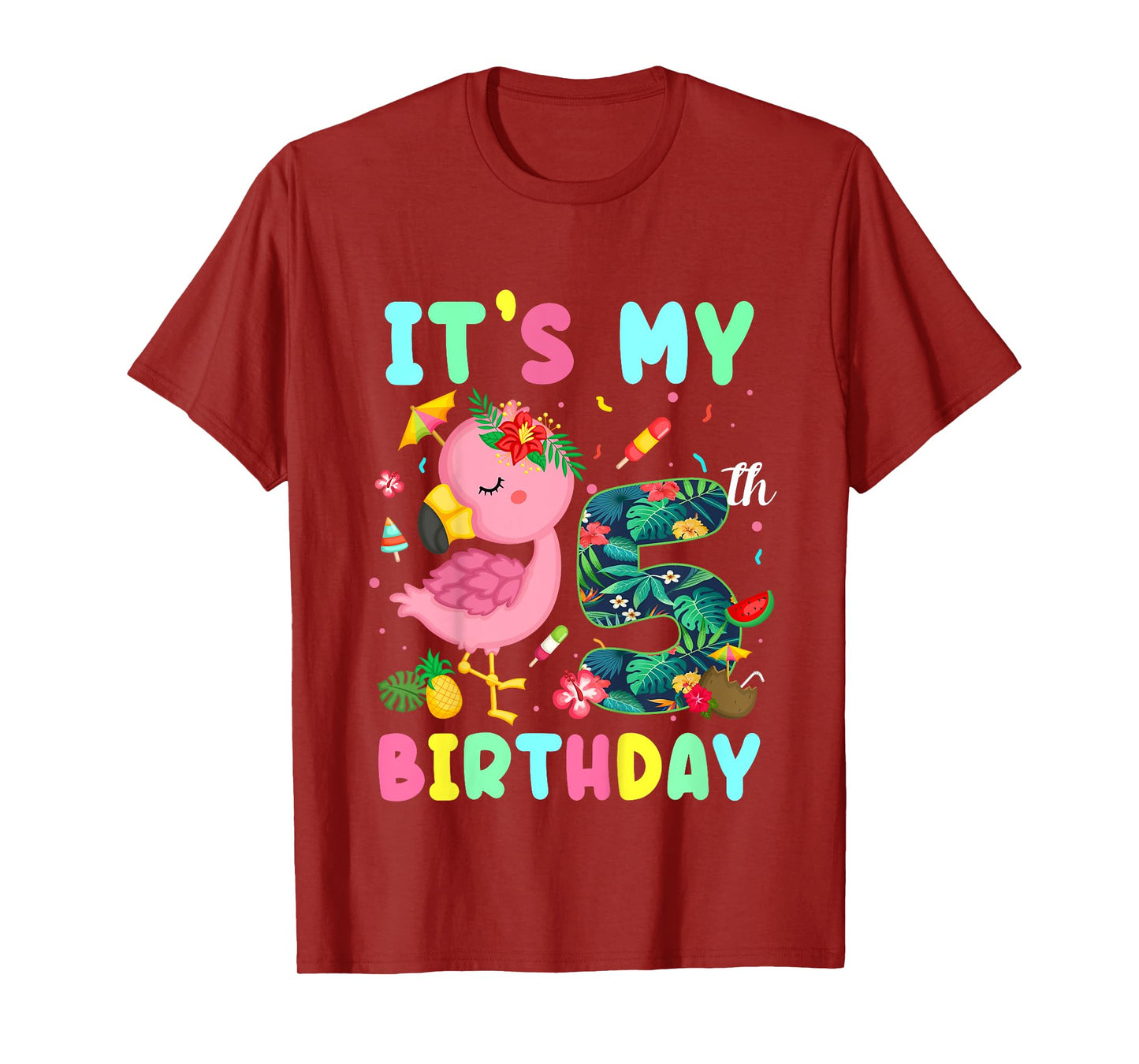 Kids It's My 5th Birthday Flamingo Shirt Hawaii 5 Yrs Old Girl T-Shirt