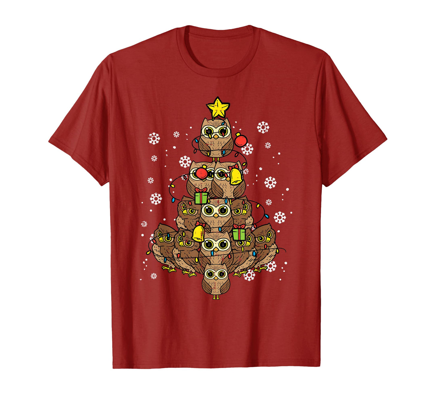 Owls Christmas Tree Cute Xmas Bird Animal Men Women Kids T-Shirt