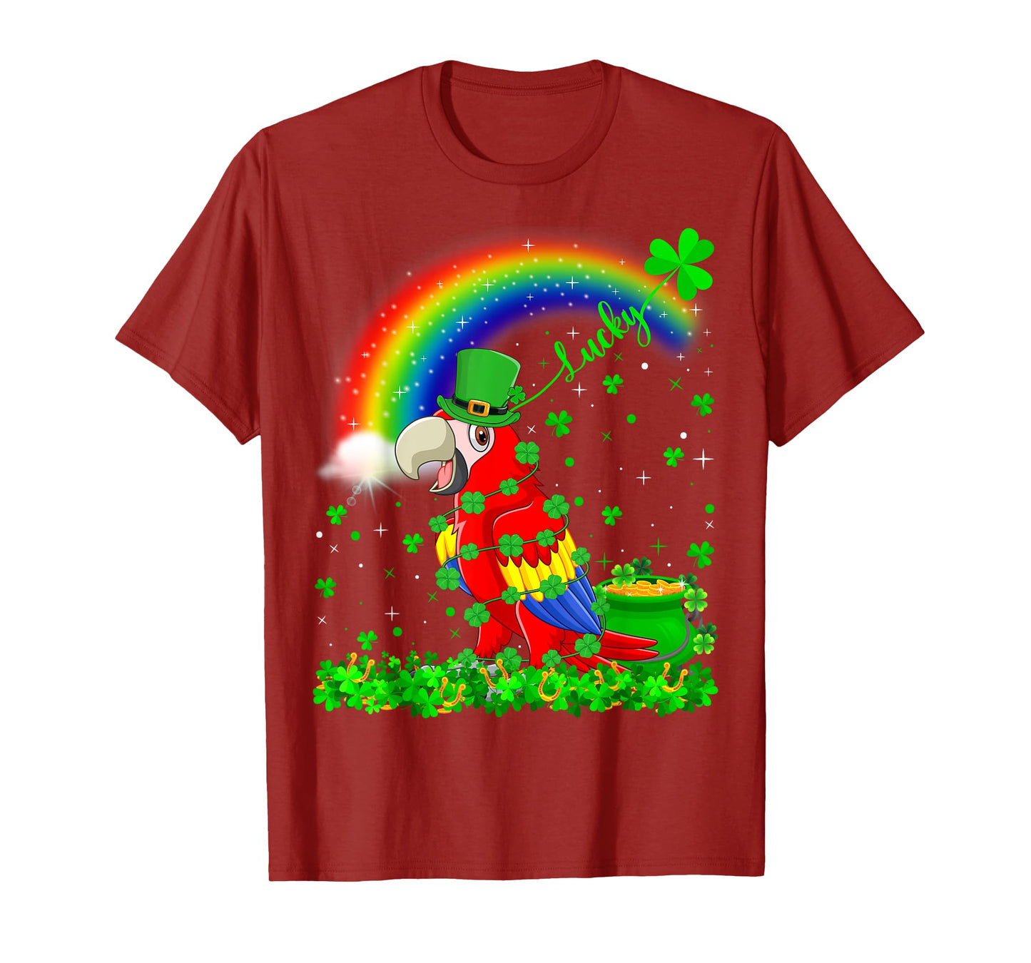 Rainbow Irish Shamrock Lucky Parrot Bird St. Patrick's Day T-Shirt