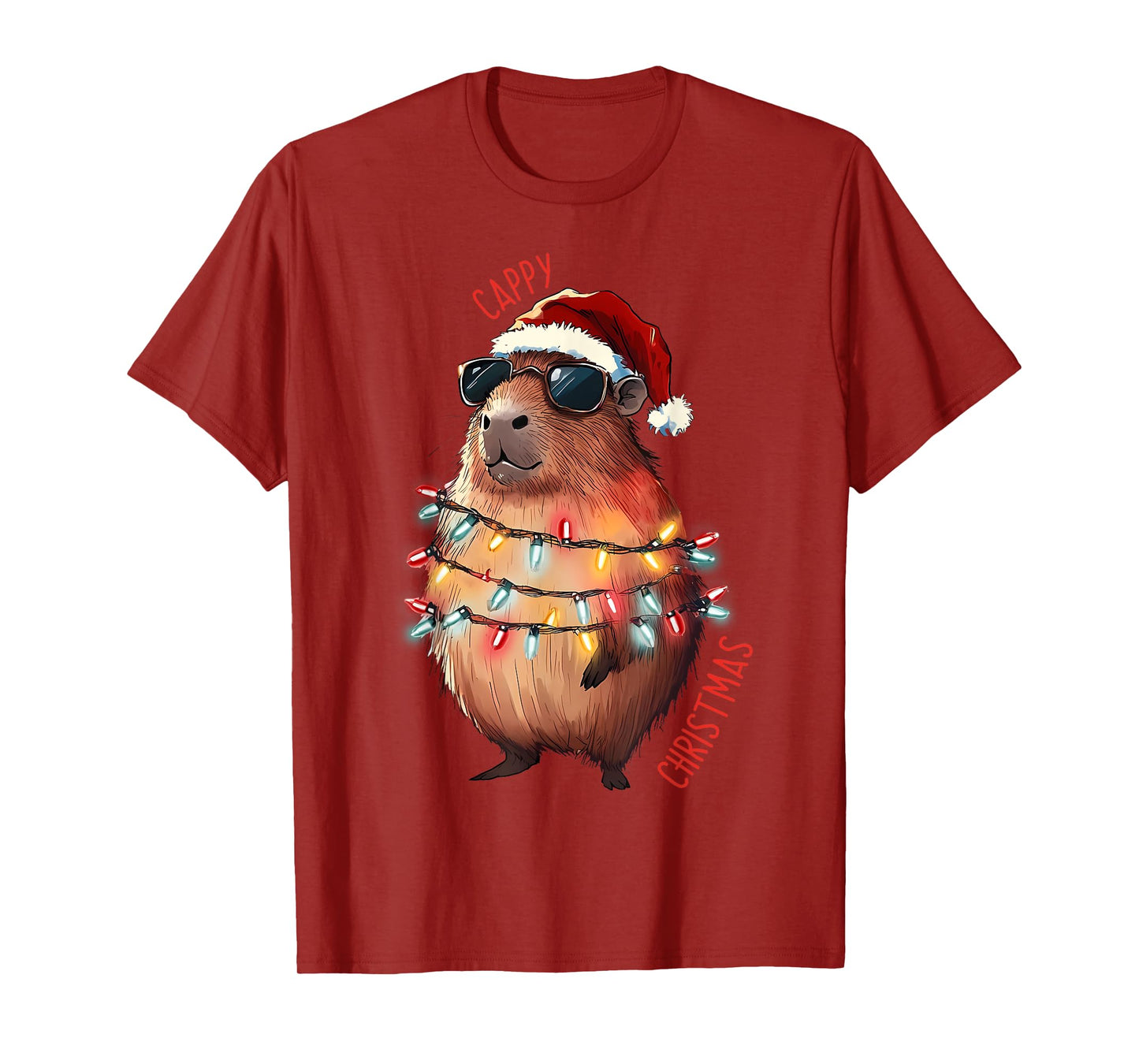 Cute Capybara Christmas Lights With sunglass Animal Lover T-Shirt