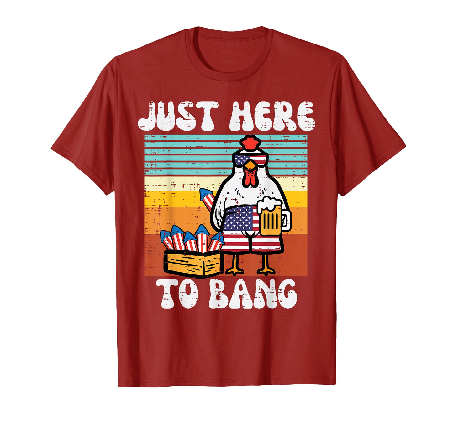 4th Of July Chicken Fireworks Here To Bang Retro America Men T-Shirt