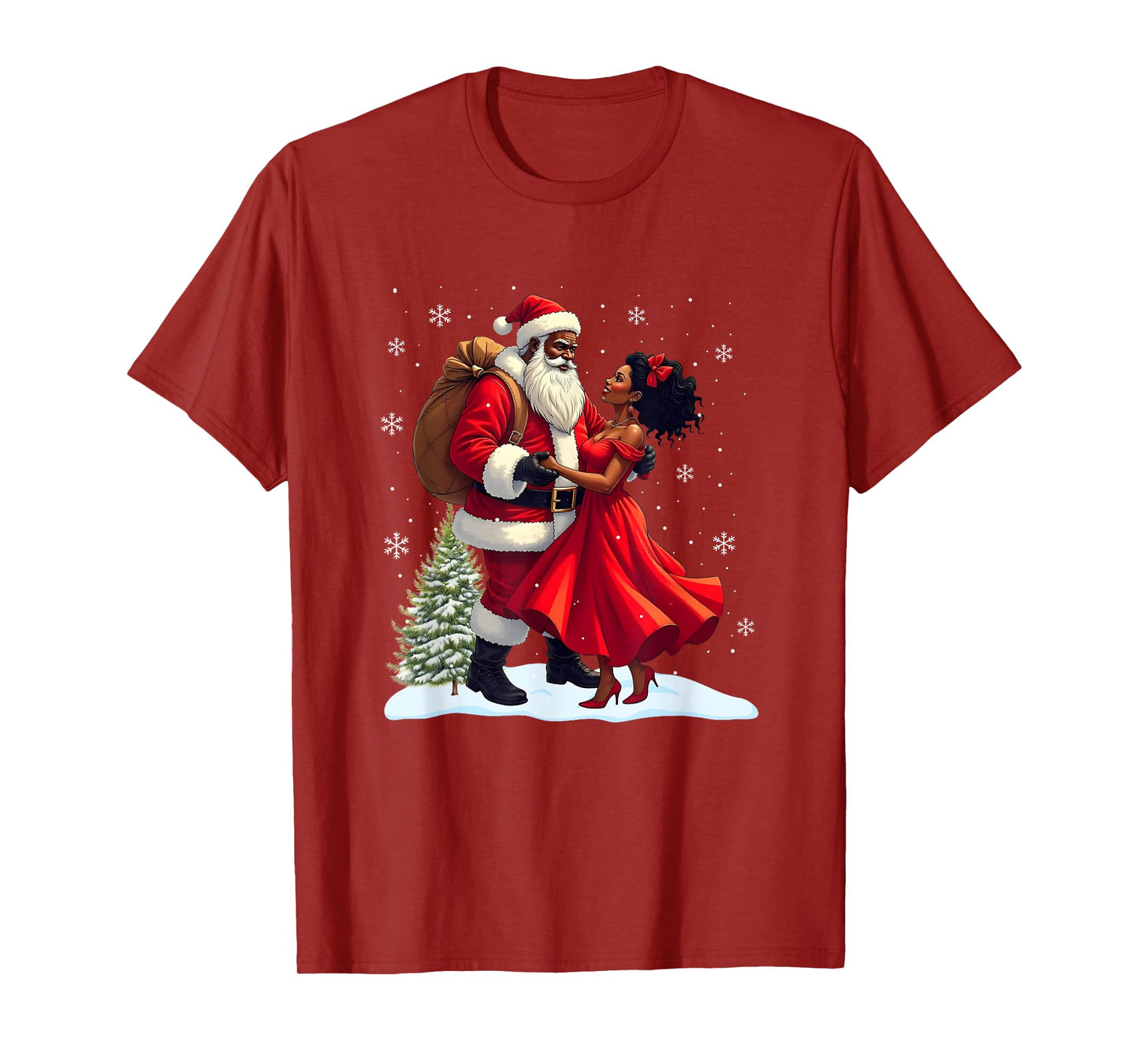 Santa Claus Couple Dancing African American Christmas T-Shirt