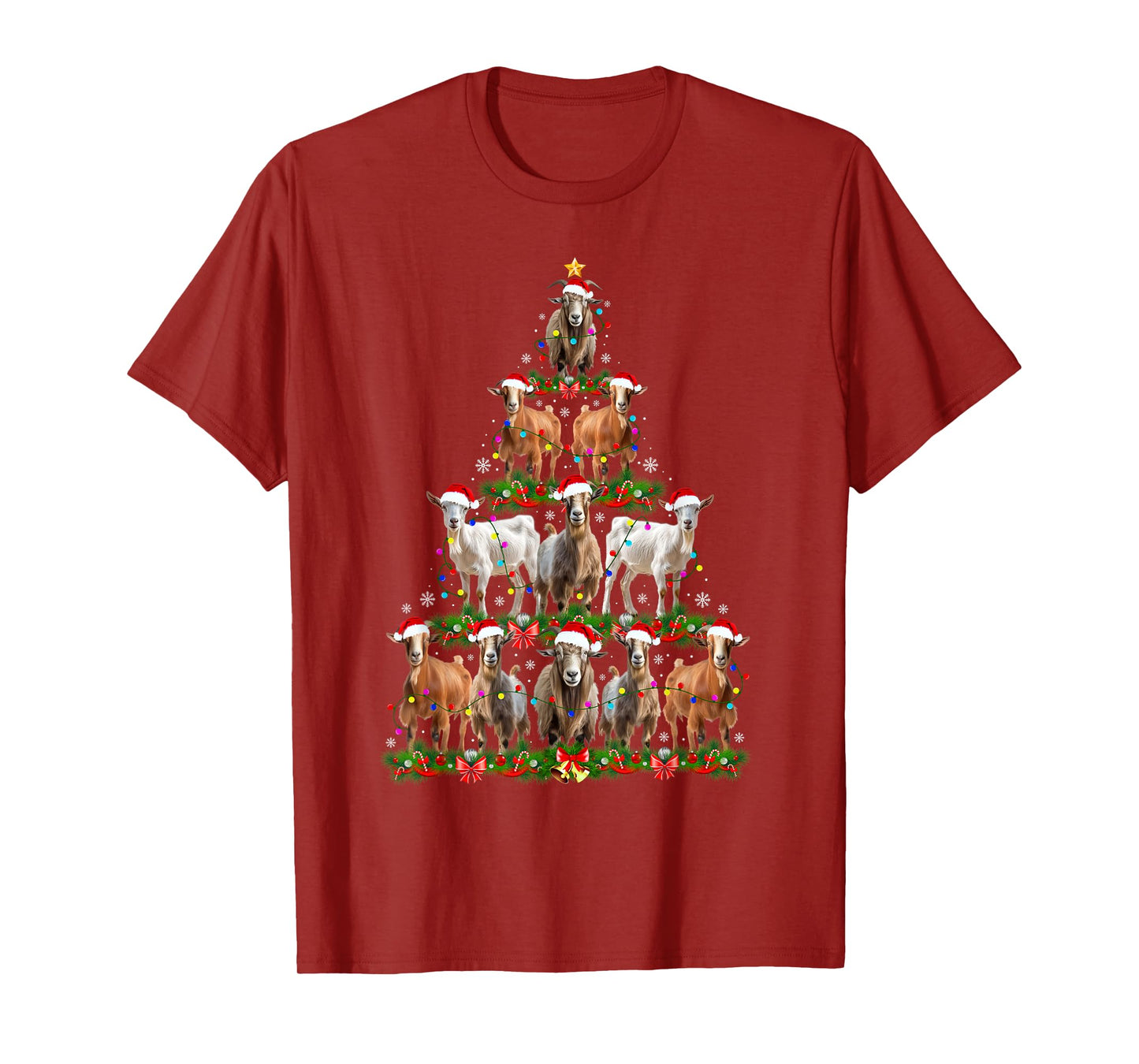 Goat Christmas Tree Lights Funny Xmas Family Men Women T-Shirt