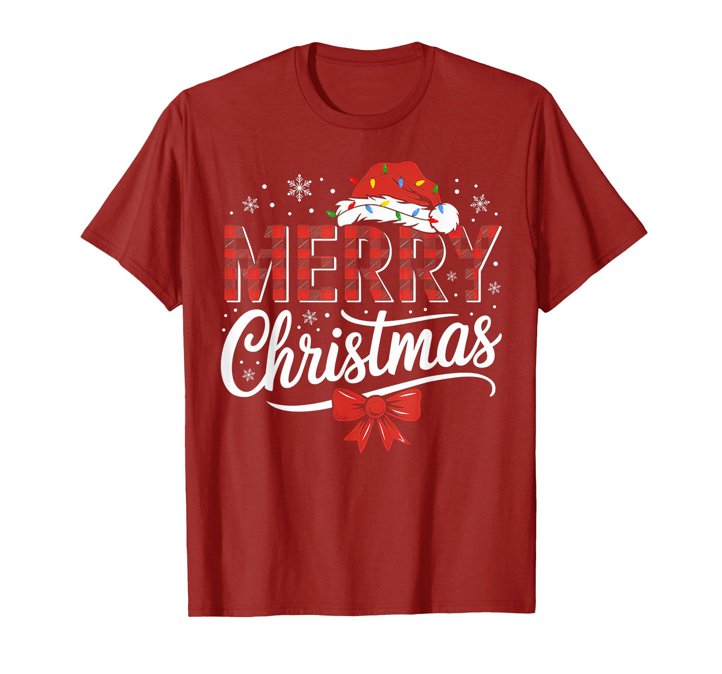 Merry Christmas Lights Funny Santa Hat Xmas Men Women Family T-Shirt