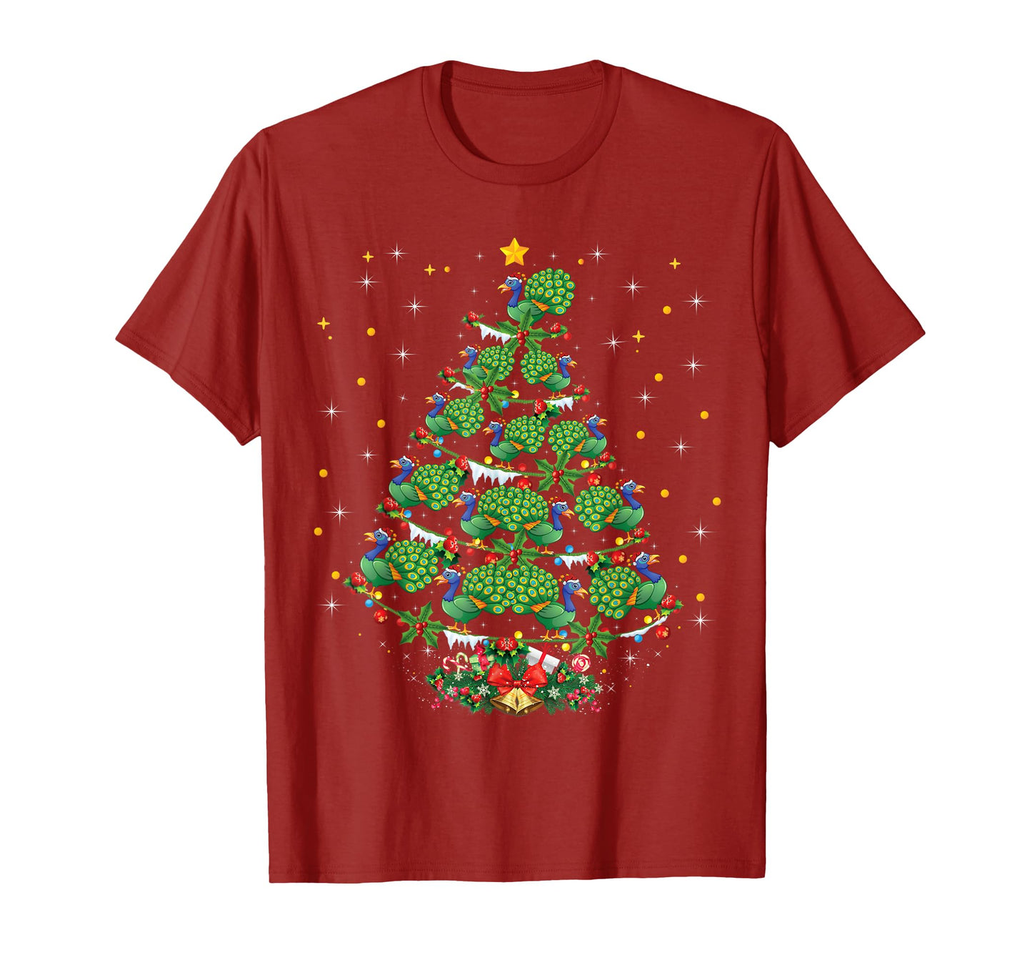 Funny Peacock Bird Lover Xmas Gift Peacock Christmas Tree T-Shirt