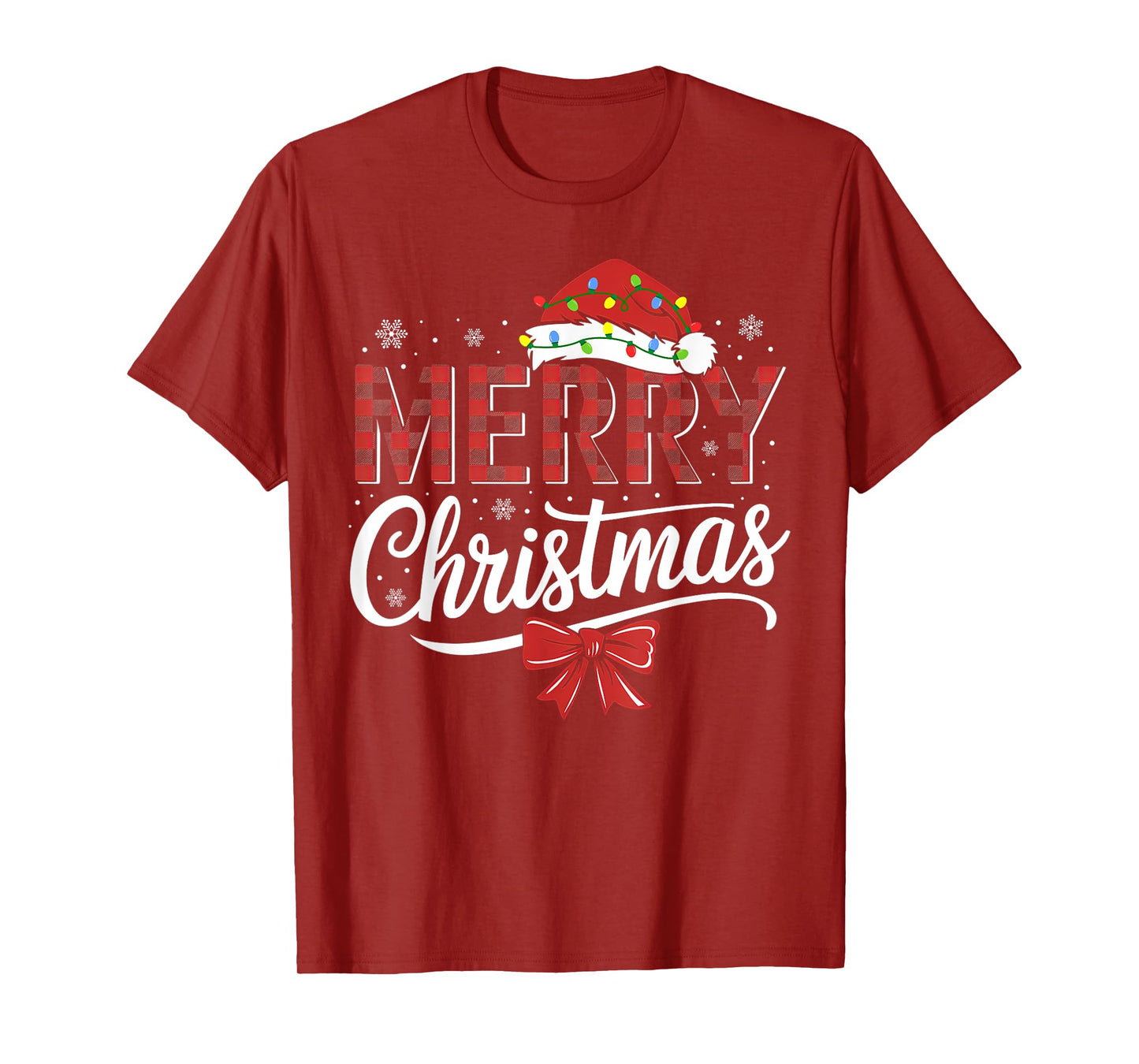Merry Christmas Buffalo Plaid Red Santa Hat Xmas Pajamas T-Shirt