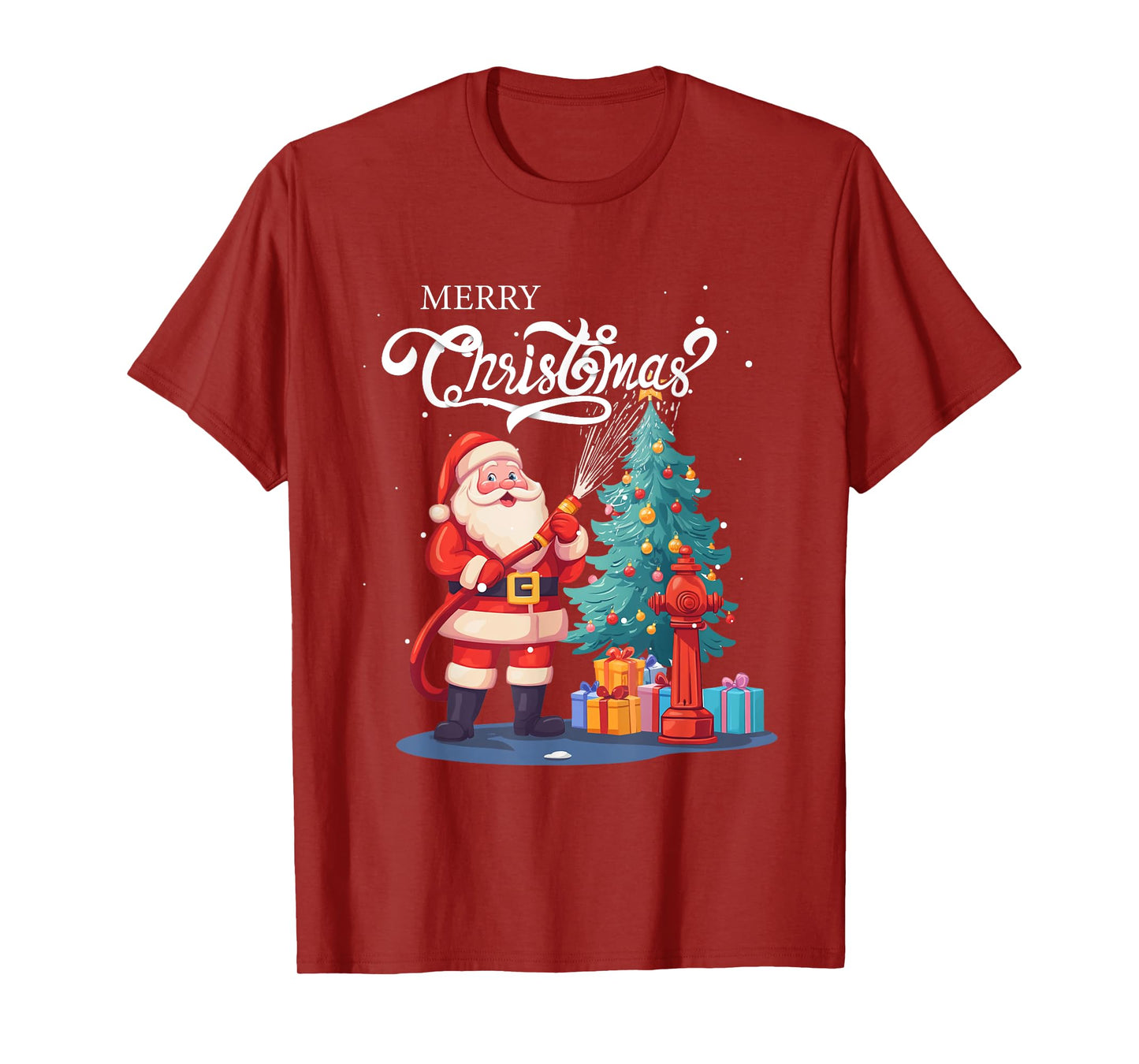 Firetruck Santa Sleigh Fireman Christmas Firefighter Xmas T-Shirt