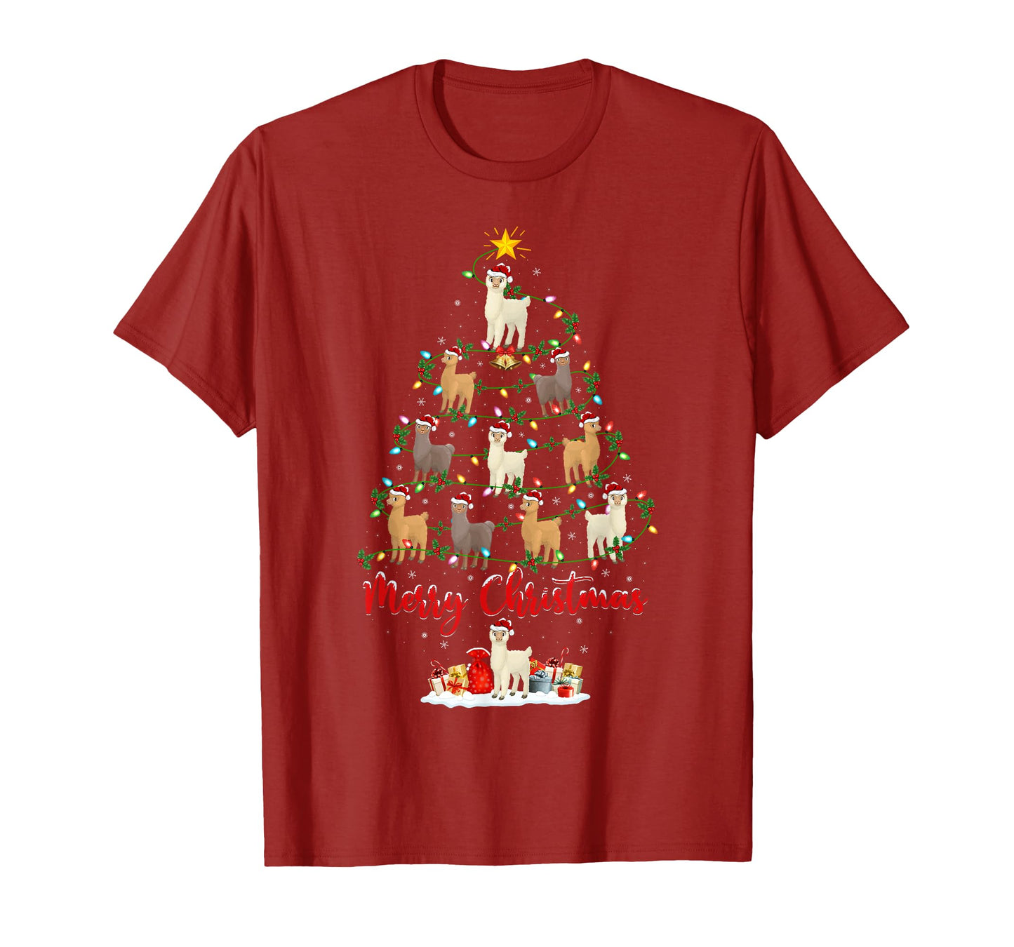 Alpaca Xmas Lighting Santa Alpaca Christmas Tree T-Shirt