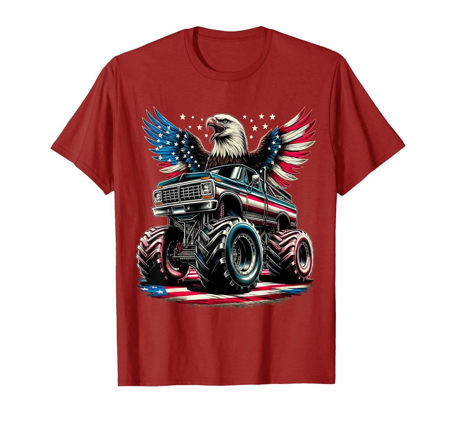 4th of July Boys Monster Truck Bald Eagle American Flag USA T-Shirt