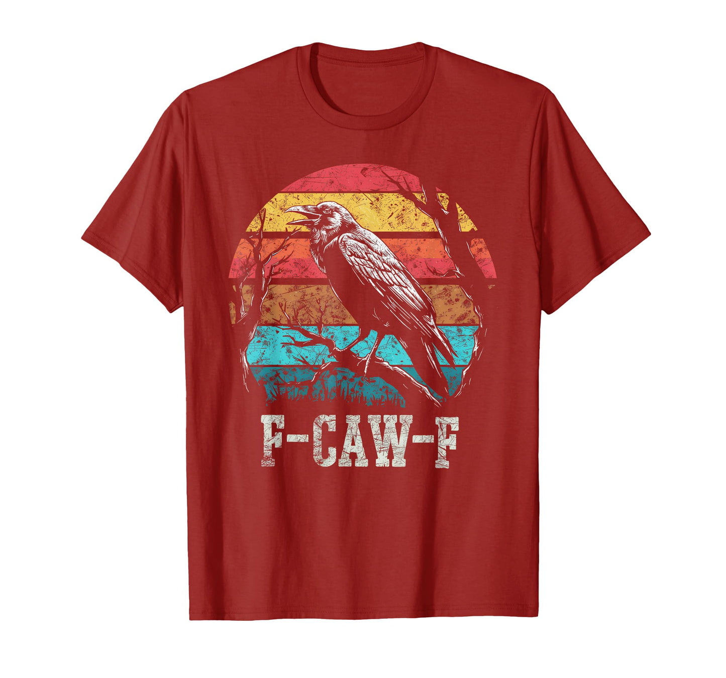 F Caw F Black Crow Retro Sunset Pun Funny Bird Cawing Grunge T-Shirt