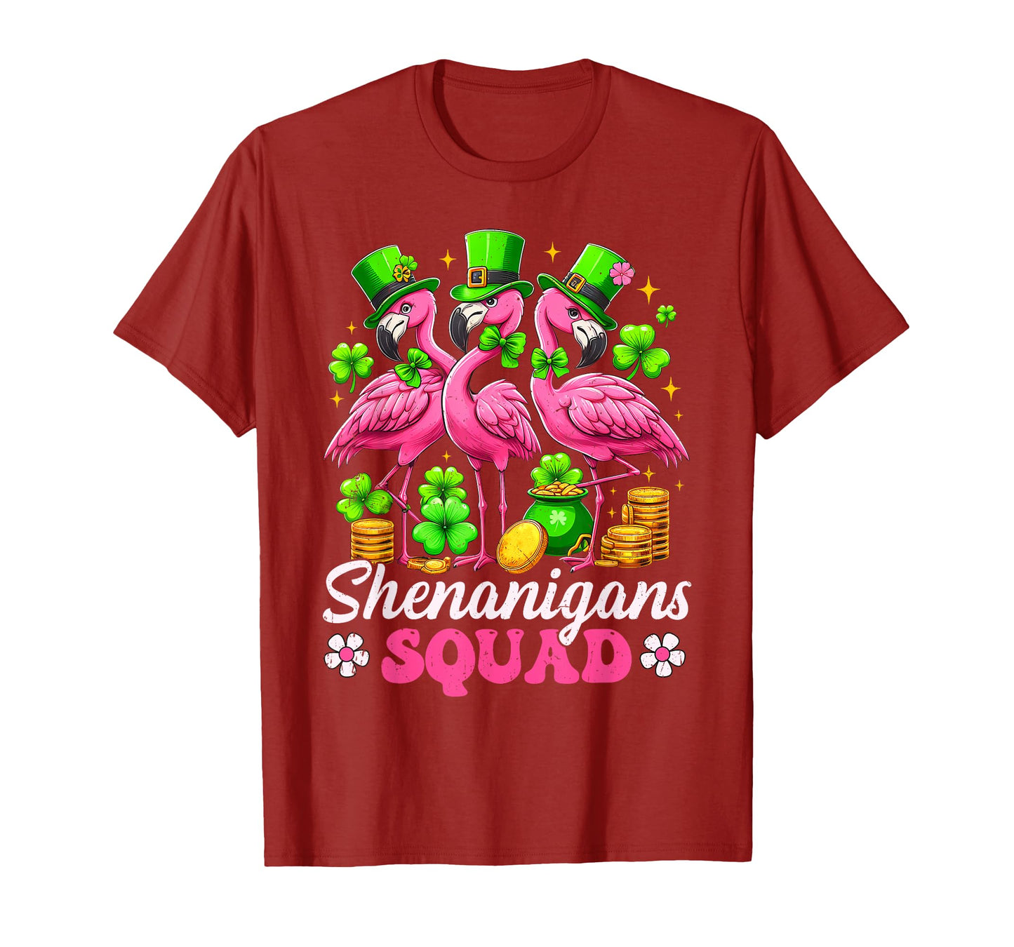 Groovy Shenanigan Squad Irish Flamingo St Patrick's Day T-Shirt