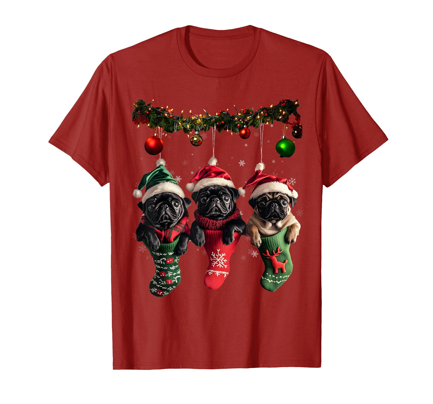 Black Pug Christmas Lights Funny Xmas Dog Lover T-Shirt