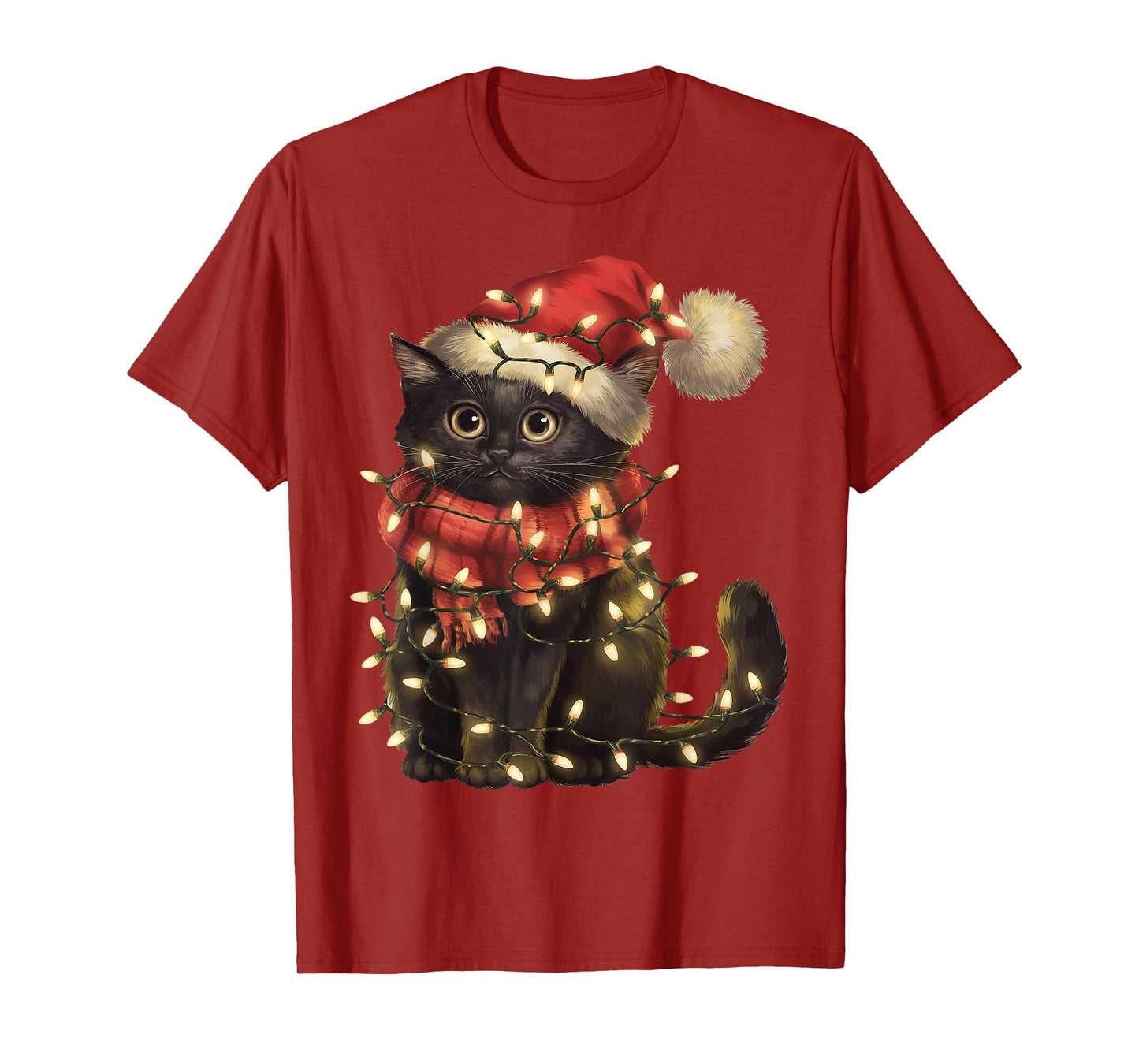 Black Cat Christmas Tree Lights Funny Xmas Men Women Family T-Shirt