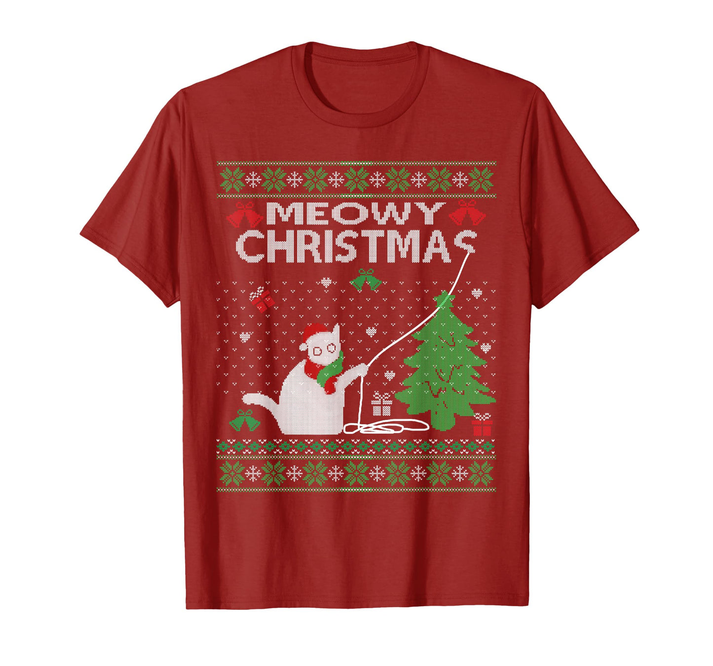 Funny Meowy Christmas Cats Xmas Cute Cat Lover Ugly Sweater Men Women Kids T-Shirt