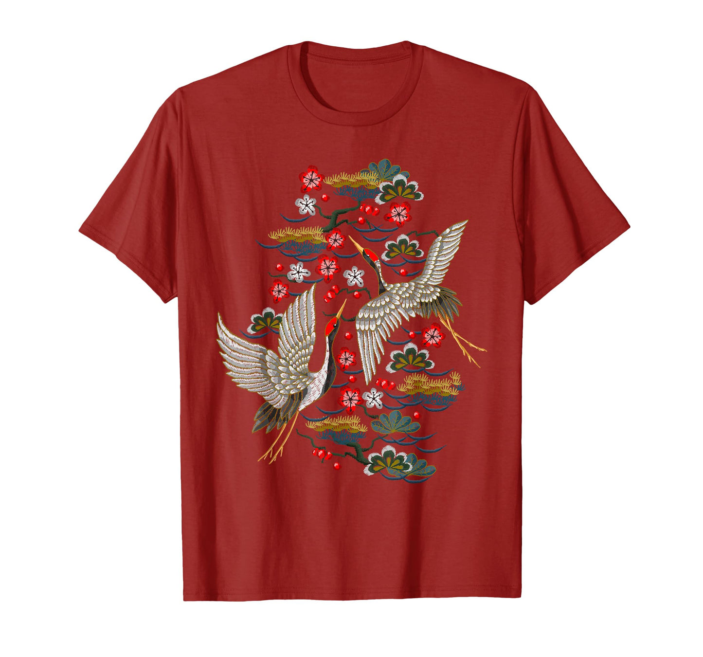 Crane & Cherry Blossom Tshirt - Vintage Japanese Embroidery T-Shirt