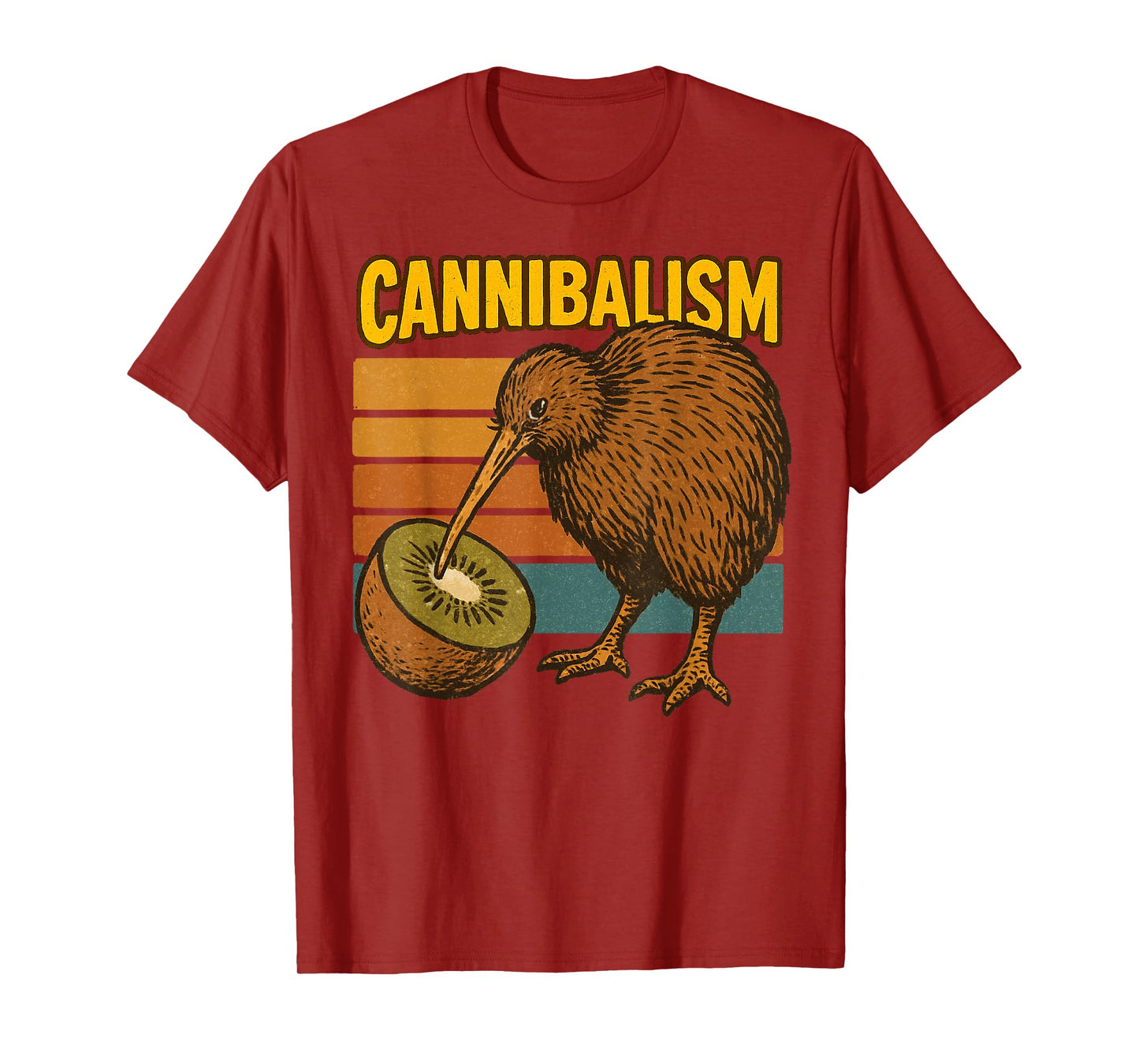 Funny Kiwi Bird Eating Kiwi Cannibalism Retro Dad Joke T-Shirt