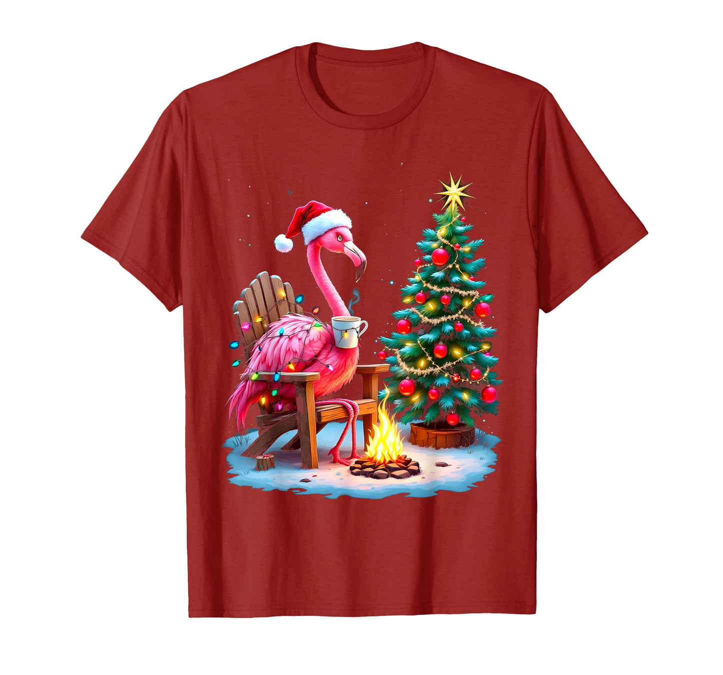 Funny Christmas Flamingo Santa Lights Winter Men Women Kids T-Shirt