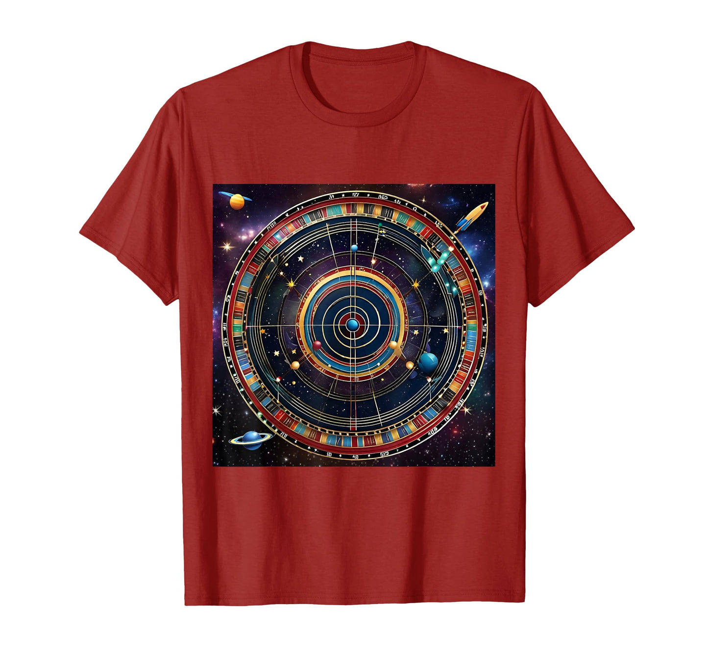 Bullseye Beyond Unisex-Adults Kids T-Shirt, Black, Small, Short Sleeve, Modern, Astrological, Sports, Professional, Themed-T-Shirts, Interstellar Challenge: Cosmic Dartboard T-Shirt