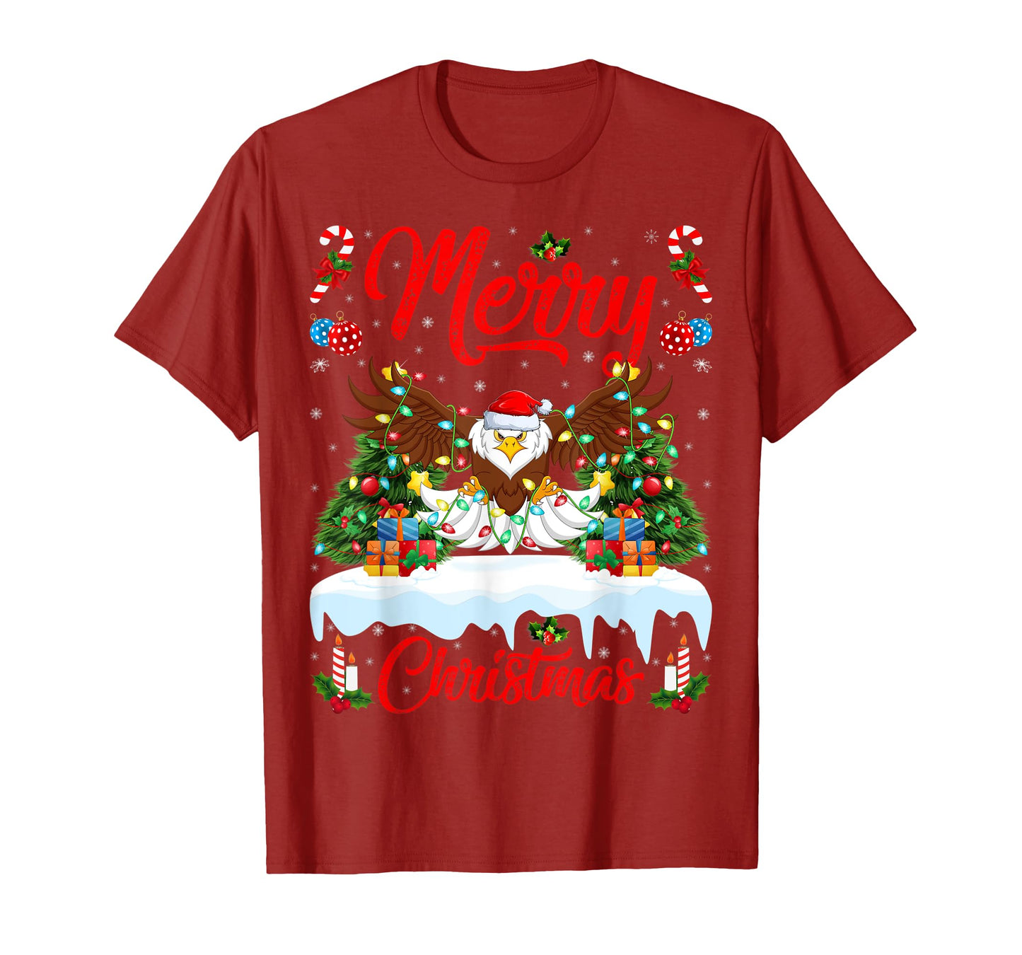 Bald Eagle Lover Xmas Lighting Santa Bald Eagle Christmas T-Shirt