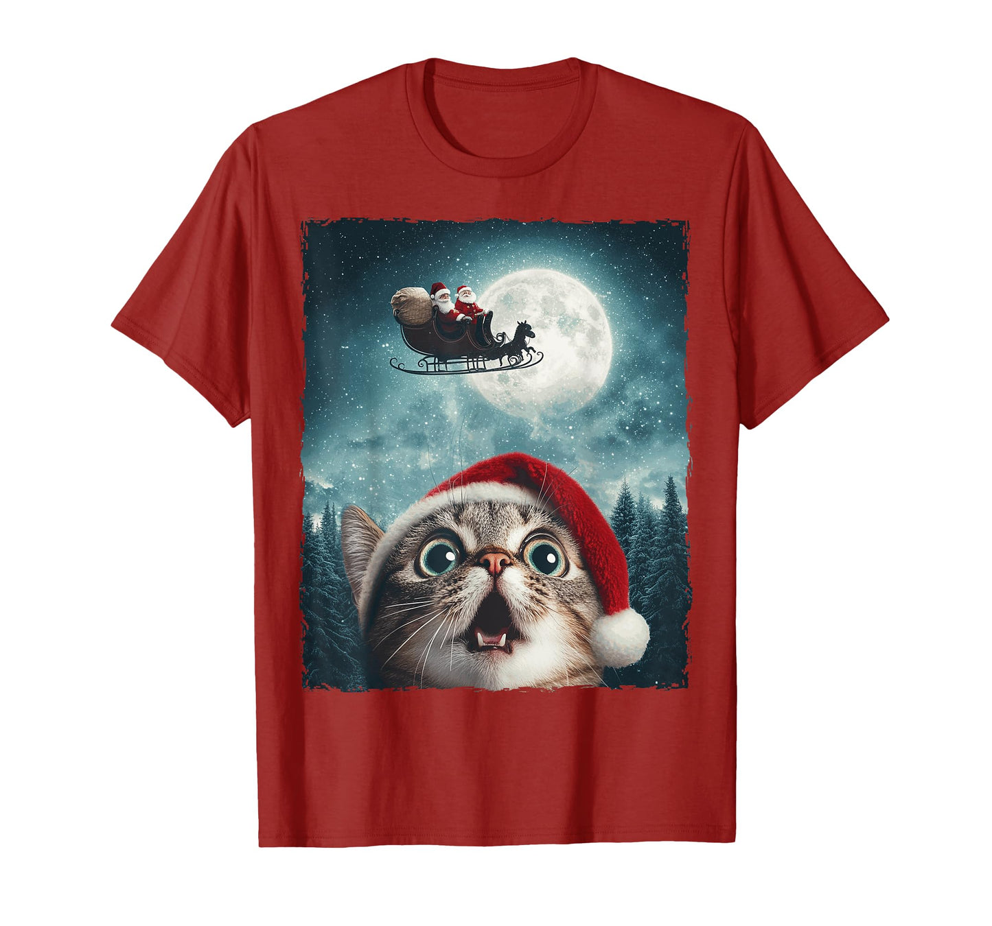 Funny Cat Selfie Santa Moon Xmas Christmas T-Shirt for Men Women Kids