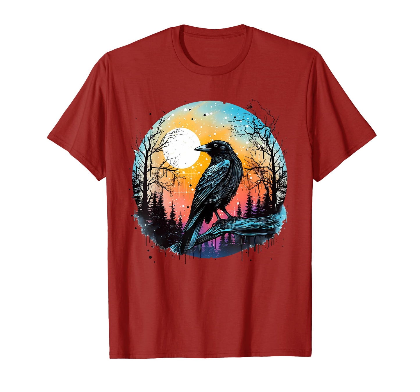 Vintage Raven Crow Forest Bird Graphic Art Design Print T-Shirt