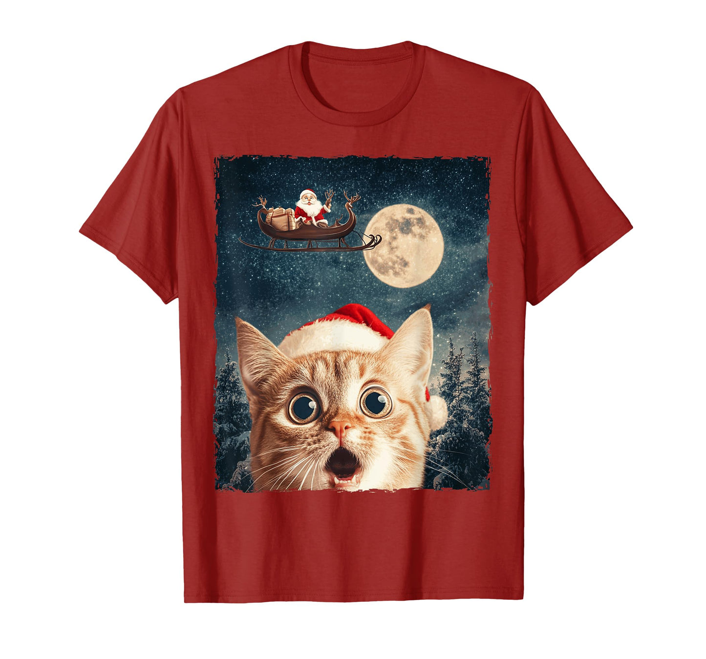 Funny Cat Selfie Santa Moon Xmas Christmas T-Shirt