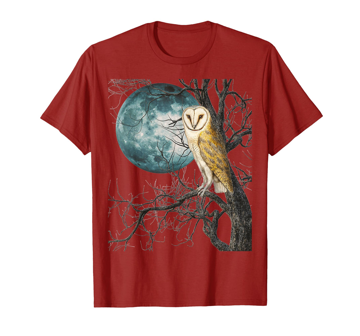 Owl Barn Night Moon Full Vintage Illustration Birder Graphic T-Shirt