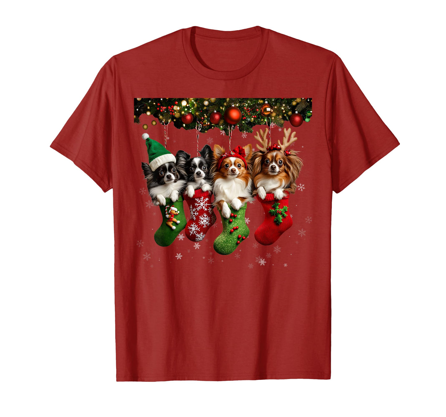 Papillon Christmas Lights Funny Xmas Dog Lover T-Shirt for Men Women Kids