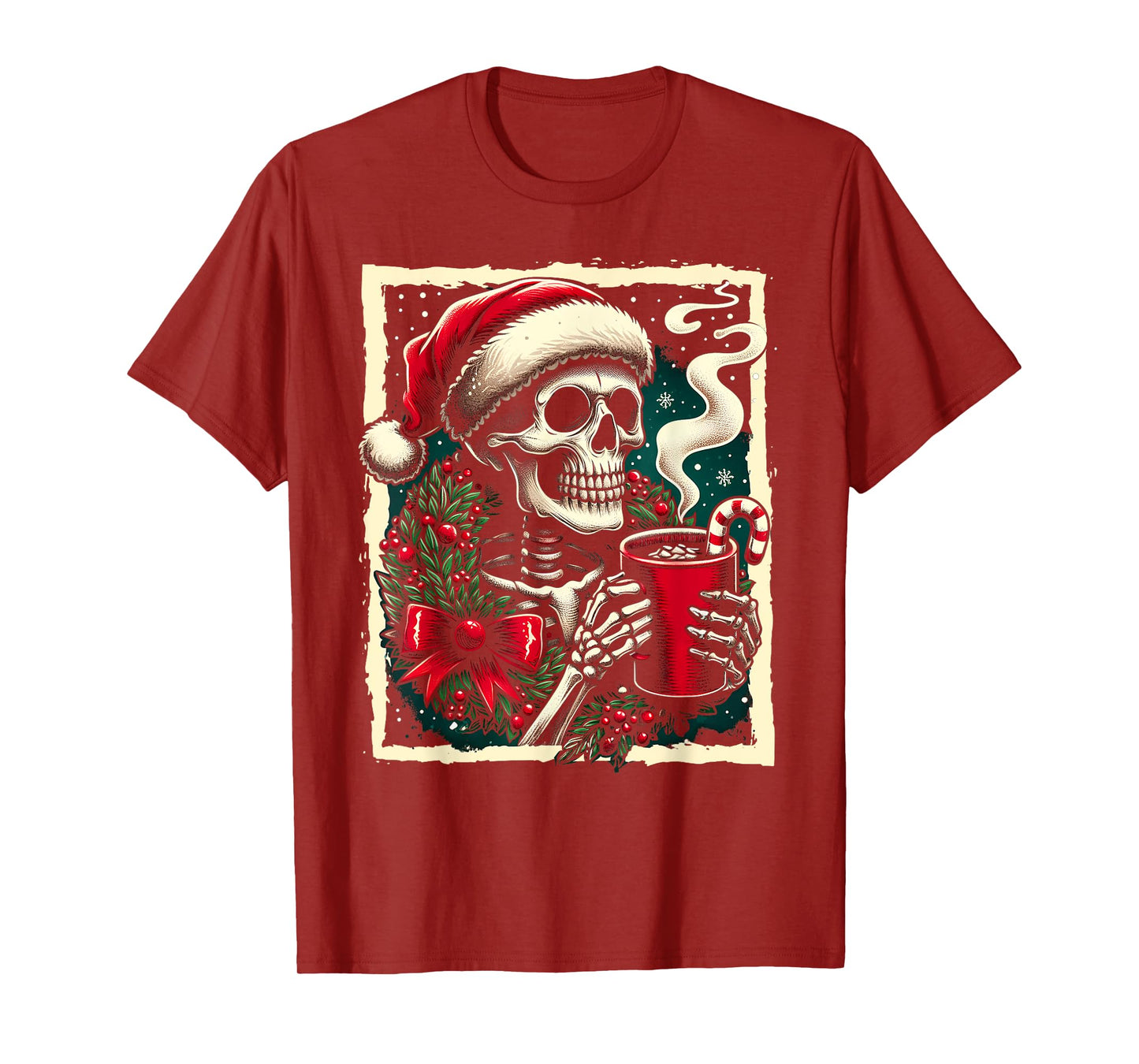 Christmas Skeleton Hot Cocoa Dead Inside Spooky Xmas Holiday T-Shirt