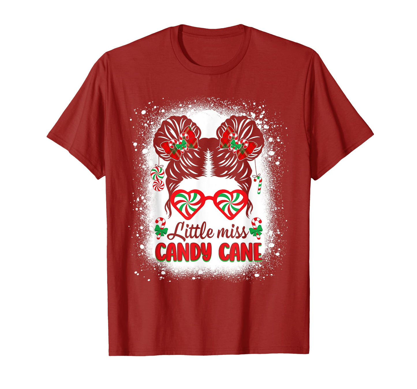 Littles Miss Candy Cane Bow Messy Bun Santa Christmas Party T-Shirt