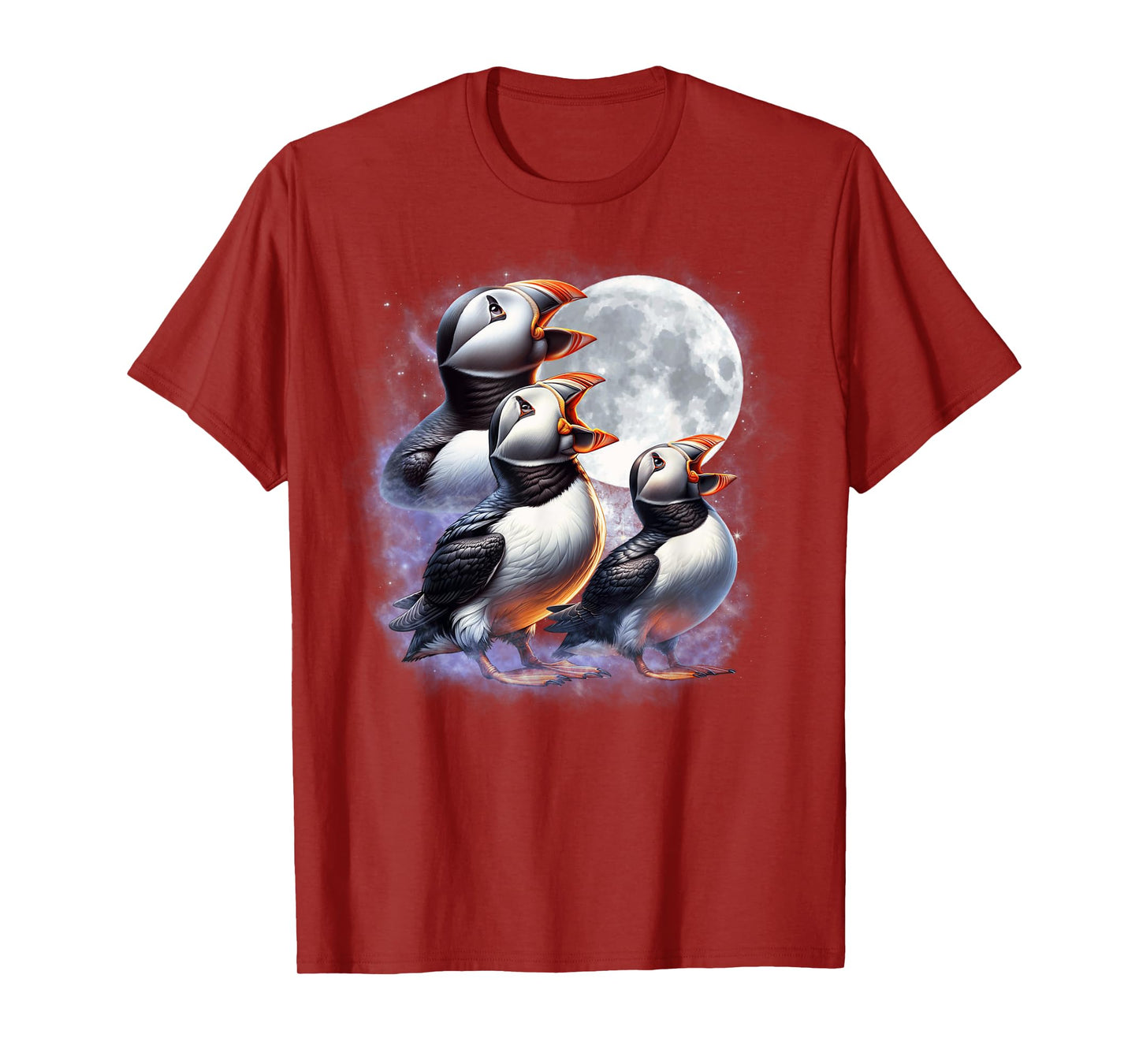 Three Puffins Moon Funny Puffin Howling Wolfs Moon Parody T-Shirt