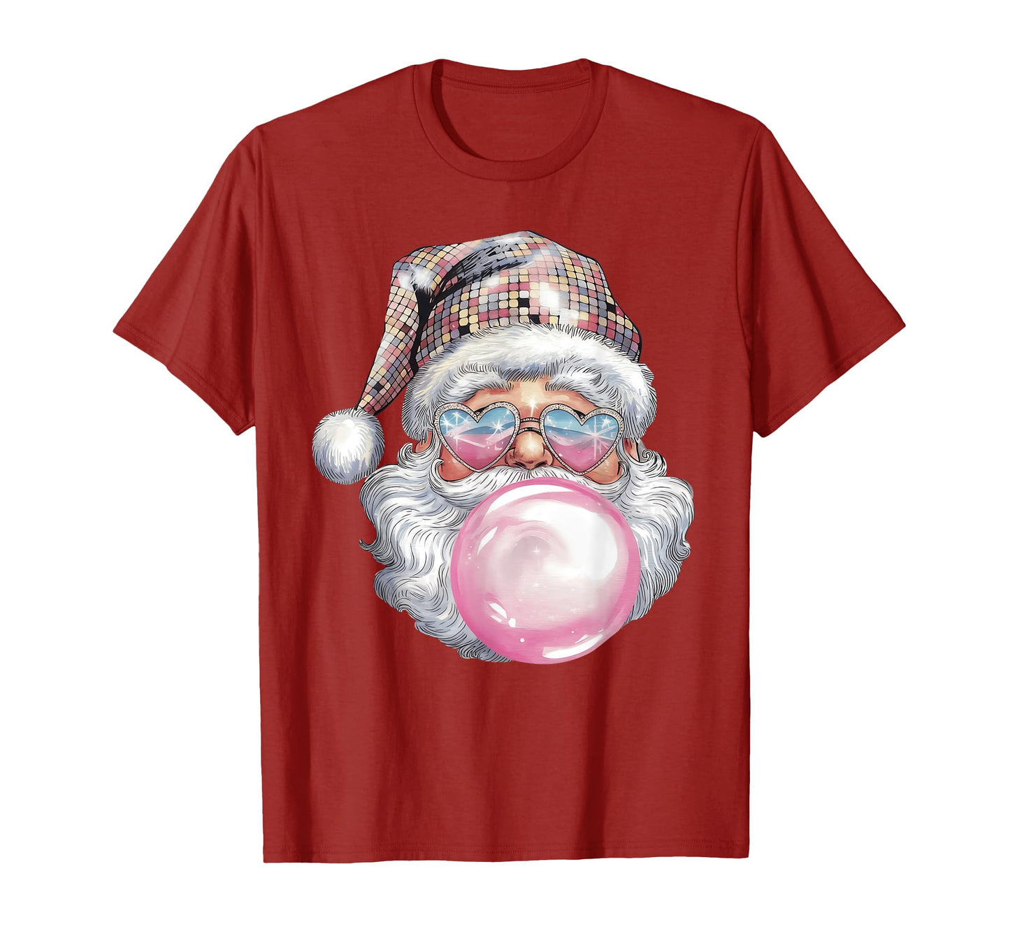 Cute Retro Santa Christmas Blowing Bubble Gum Vintage Girly T-Shirt