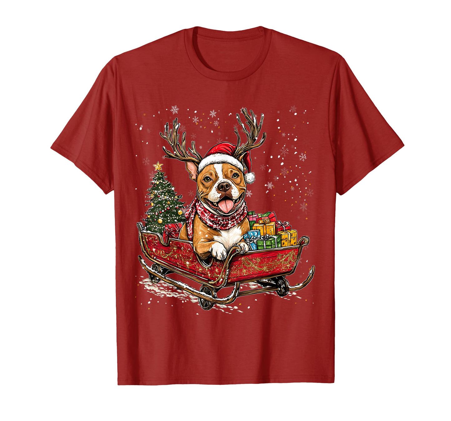 Santa Pitbull reindeer Light Christmas T-Shirt