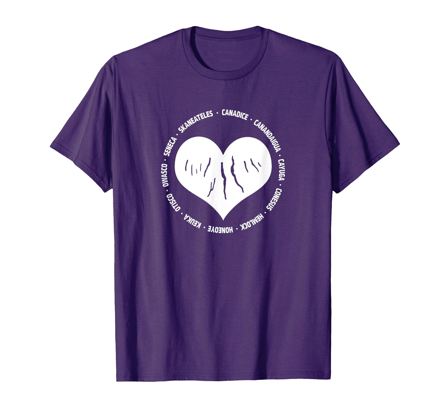 I Love The Finger Lakes New York Gift Heart with Lake Names T-Shirt