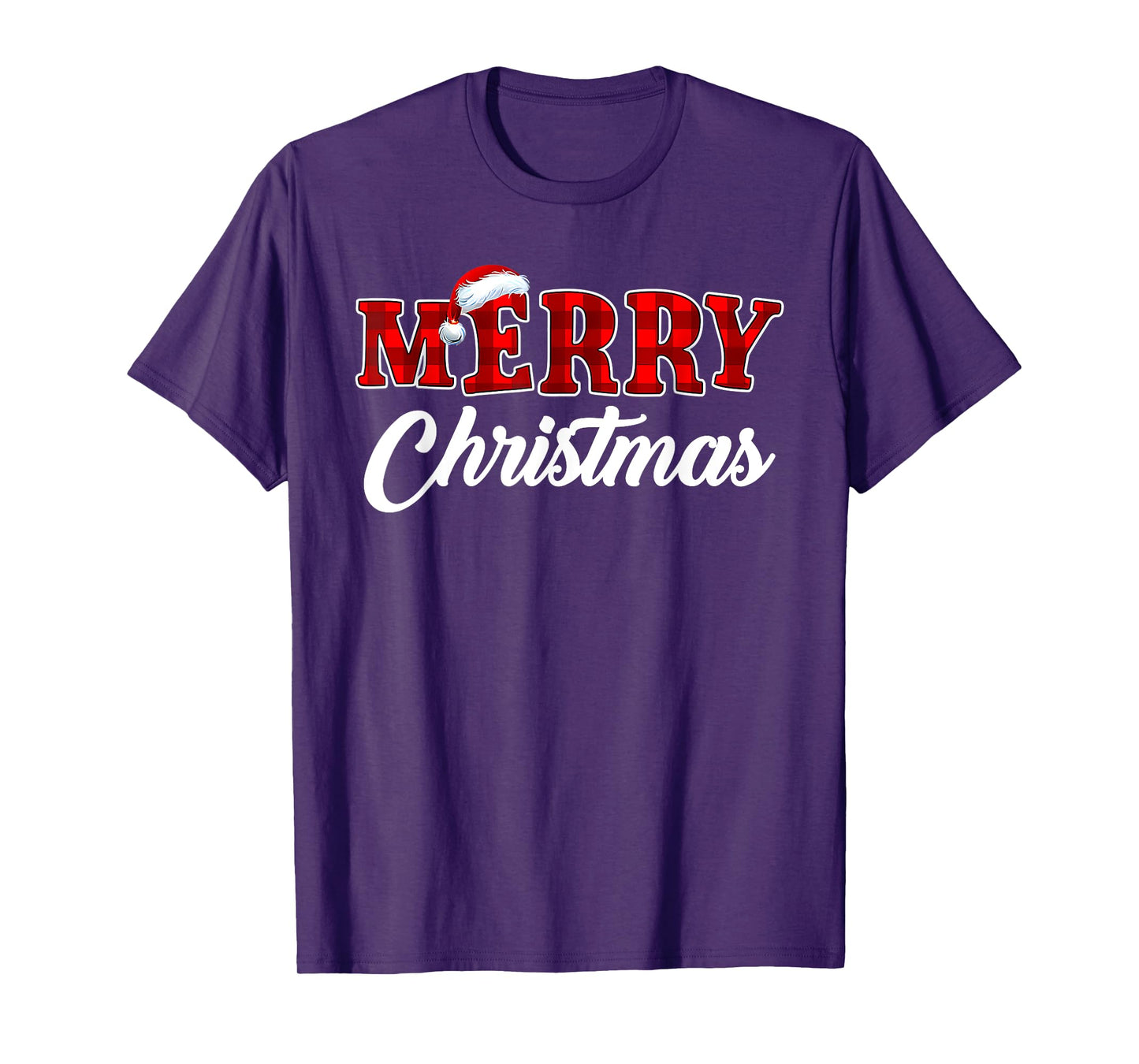 Merry Christmas Buffalo Plaid Red Xmas Santa Hat Pajamas T-Shirt