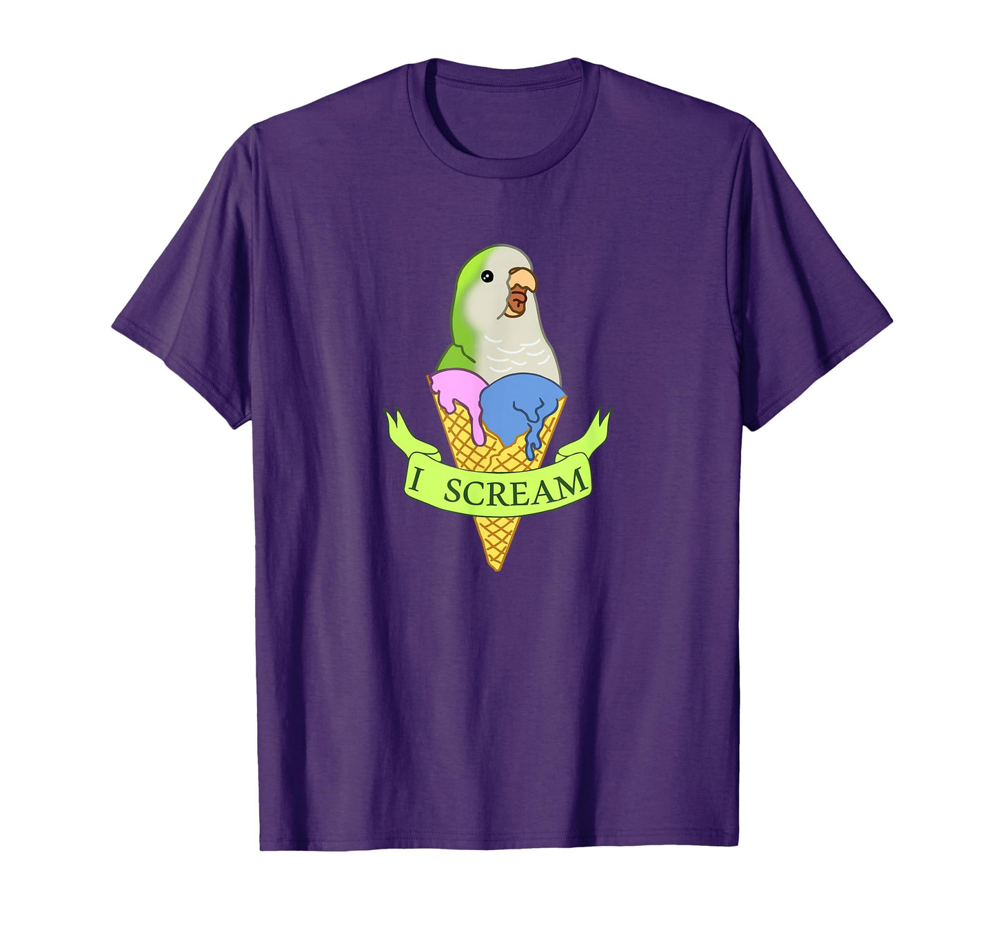 Funny Ice cream Monk Parakeet, I scream Green quaker parrot T-Shirt for Men Women Kids