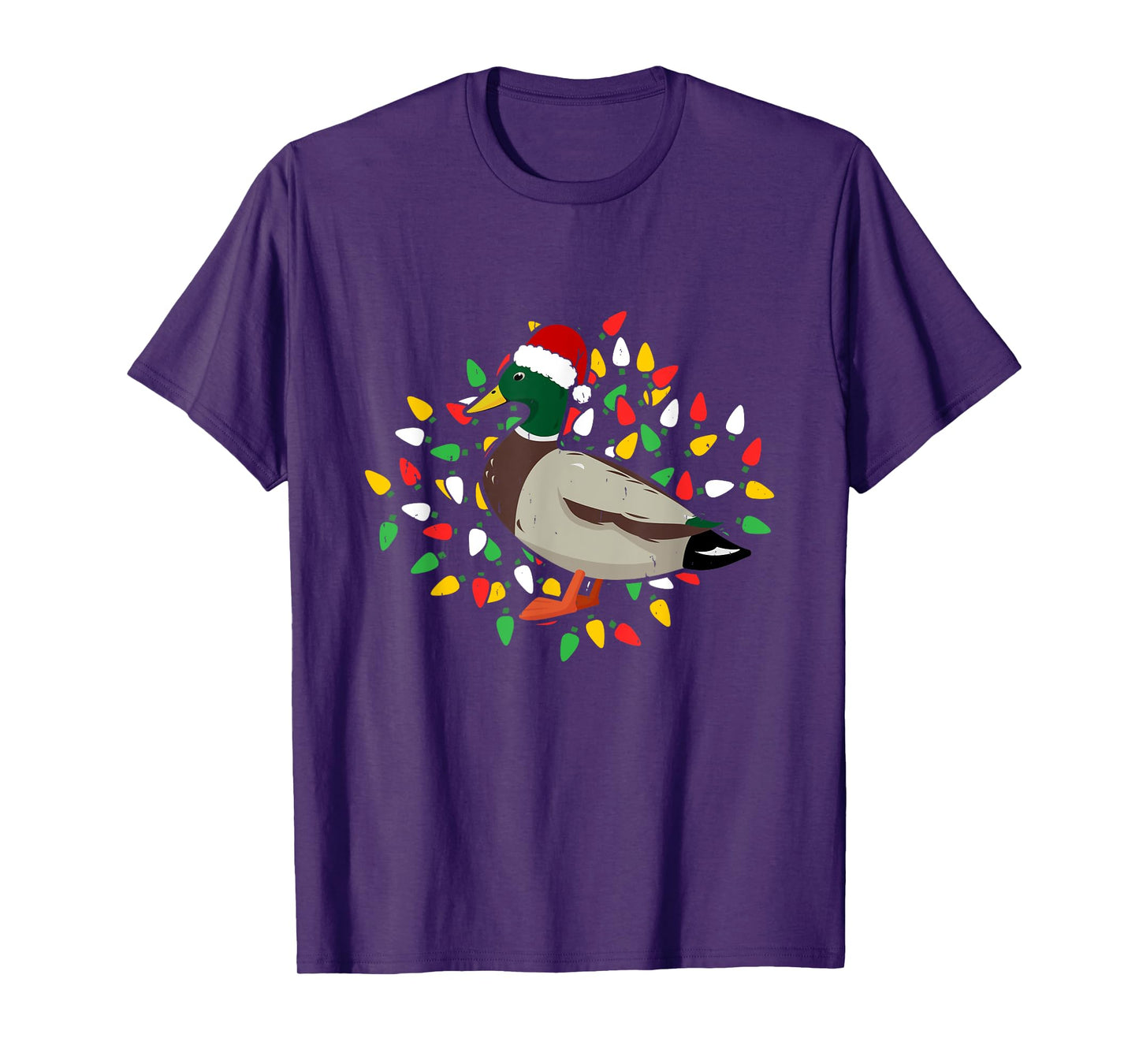 Holiday Xmas Lighting Santa Hat Mallard Duck Bird Christmas T-Shirt